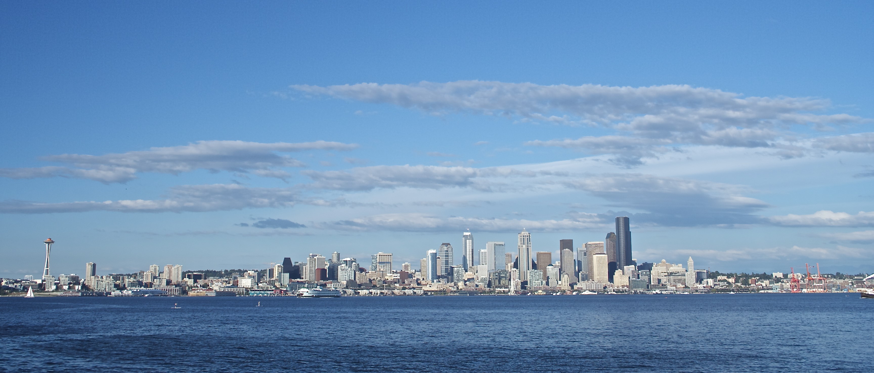 Seattle skyline and waterfront panorama HD Wallpaper