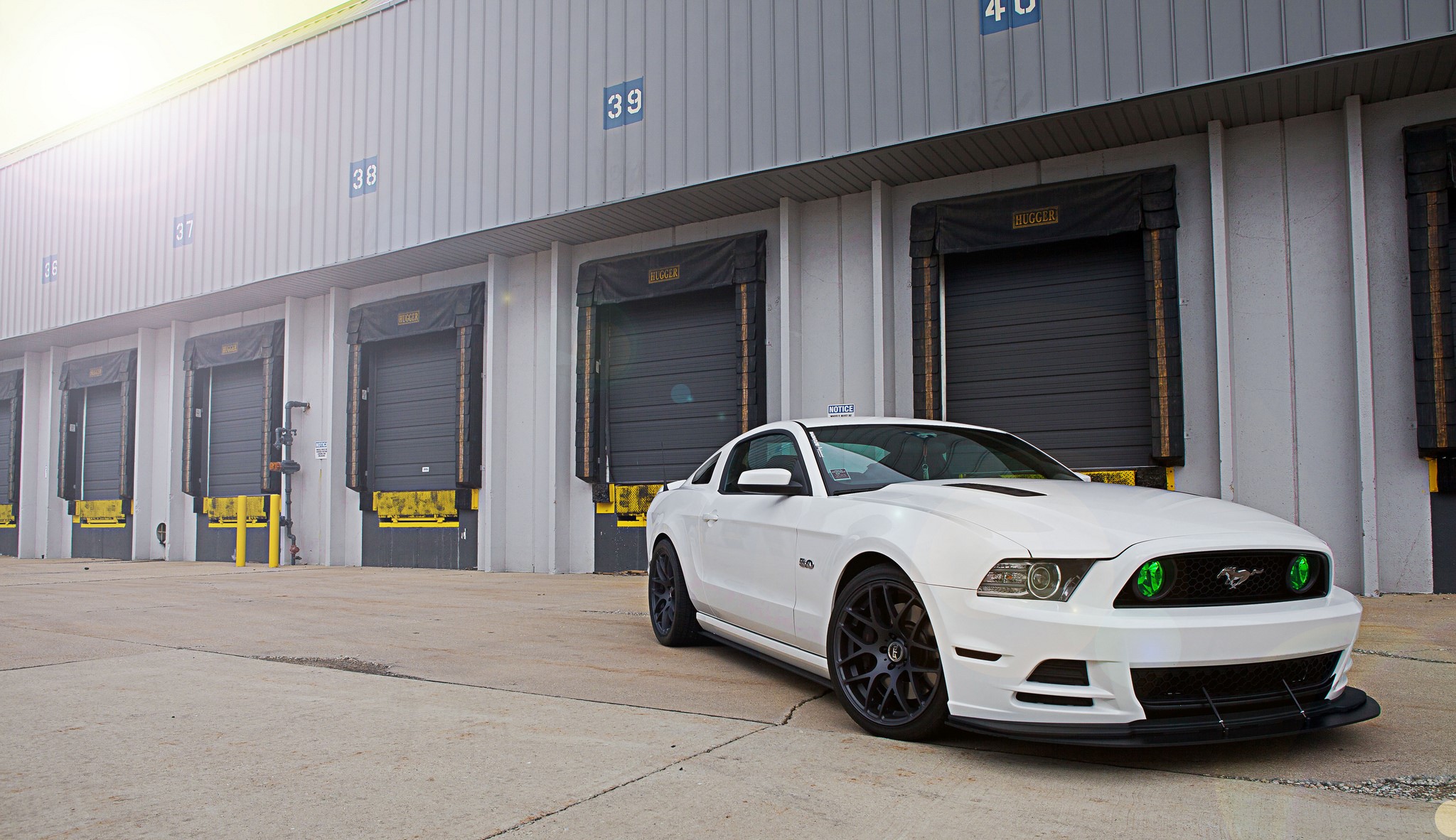 White Ford Mustang GT with green headlights HD Wallpaper