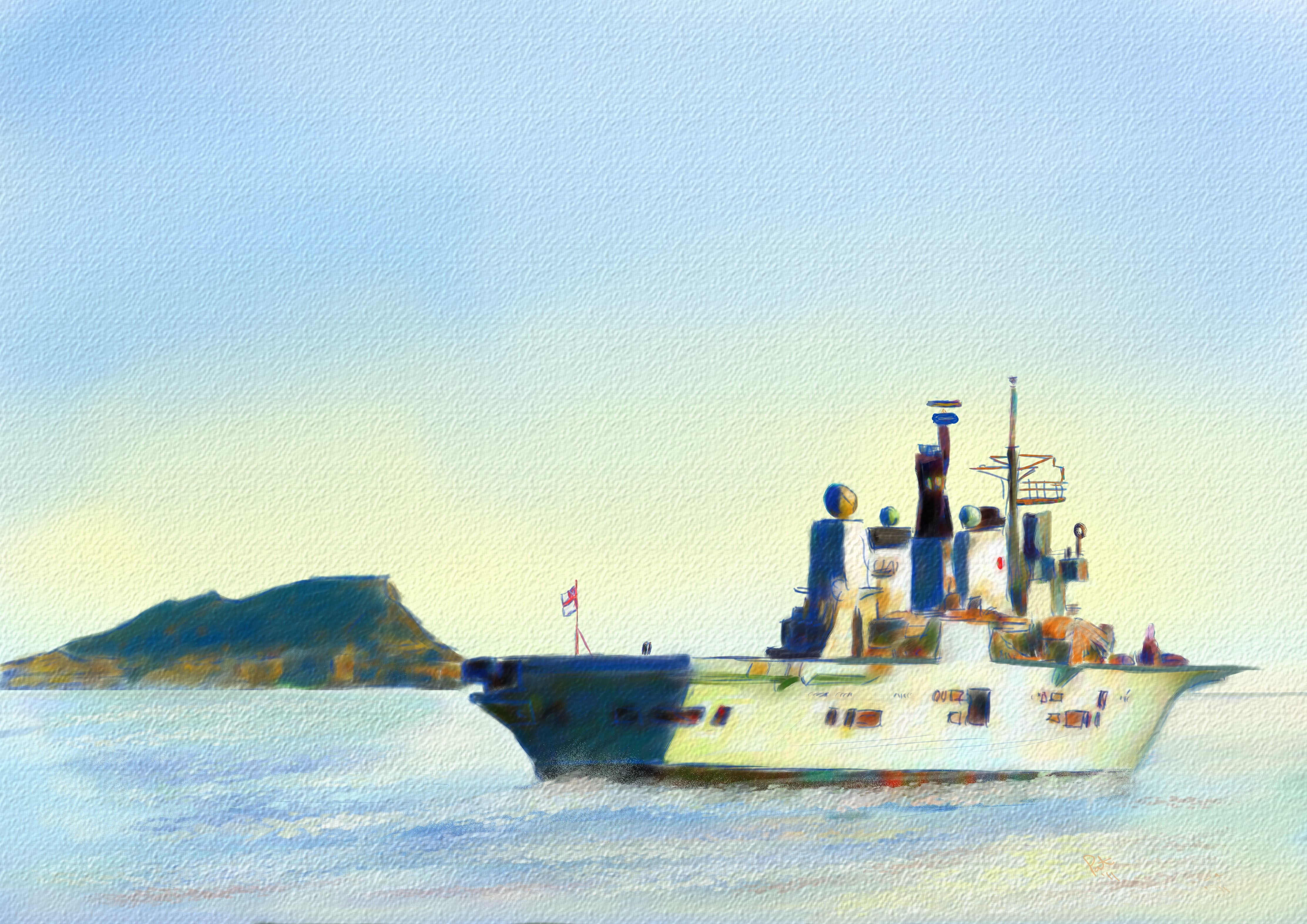 4K Pictorial art of HMS Ark Royal off Gibraltar HD Wallpaper