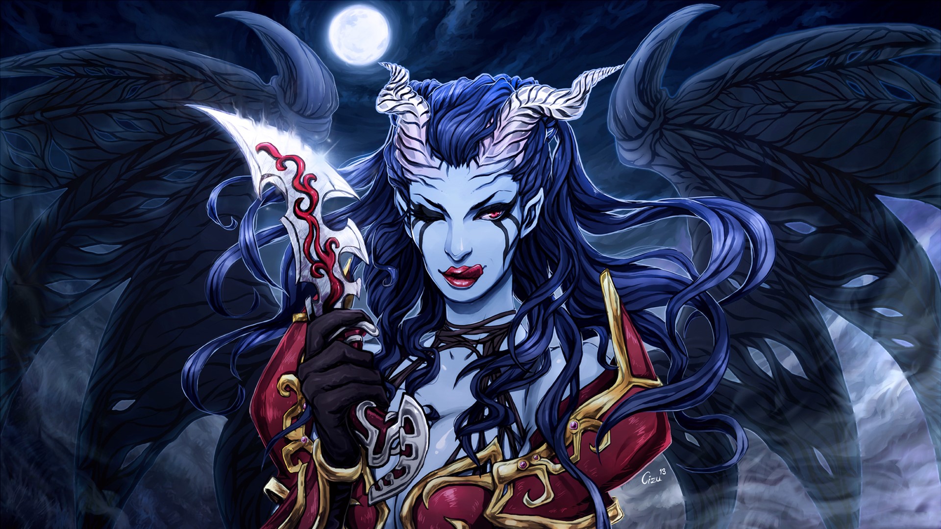 Queen of Pain from DOTA 2 with Wings and Horns HD Wallpaper