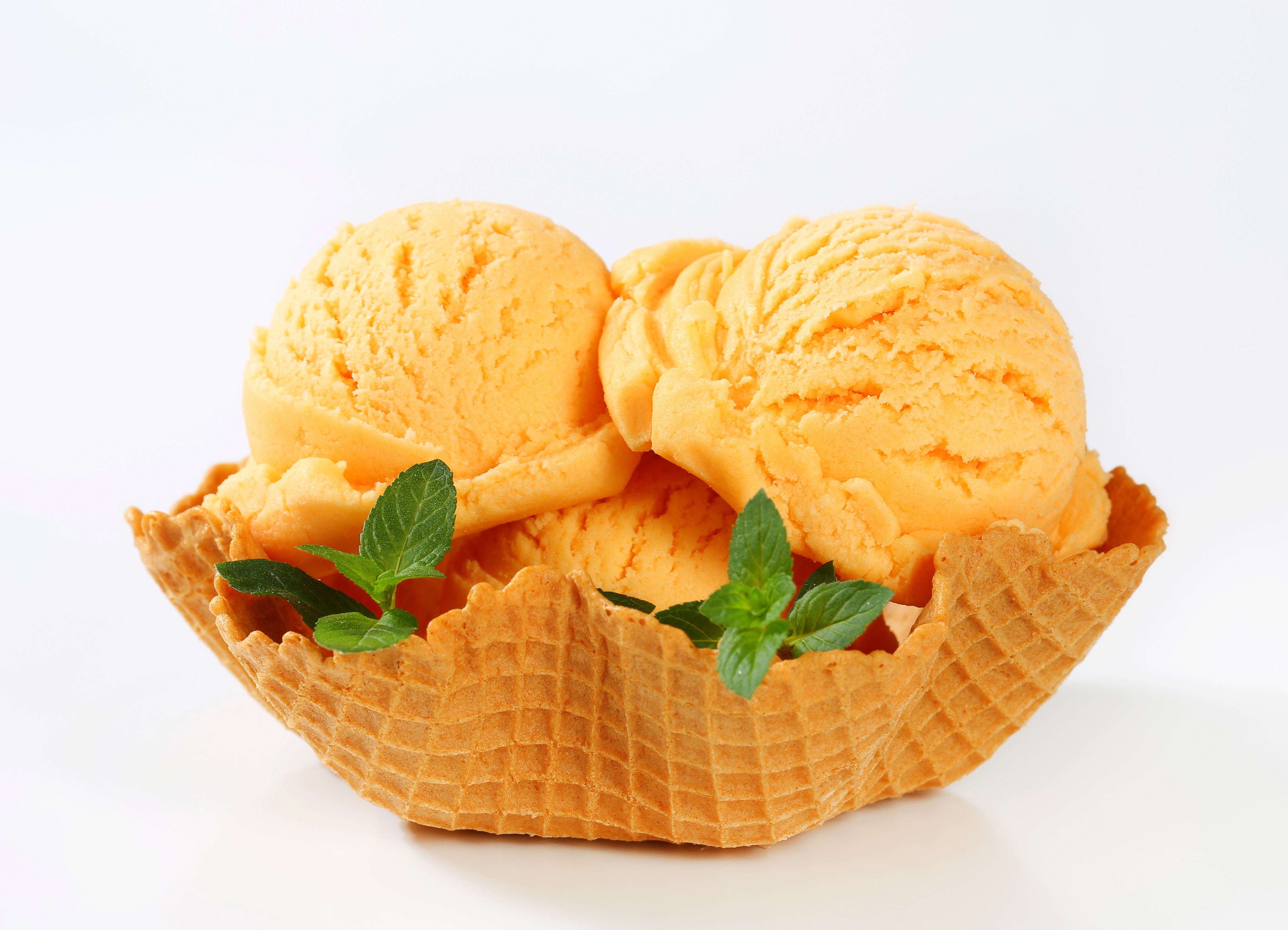 Orange ice cream in a waffle bowl HD Wallpaper