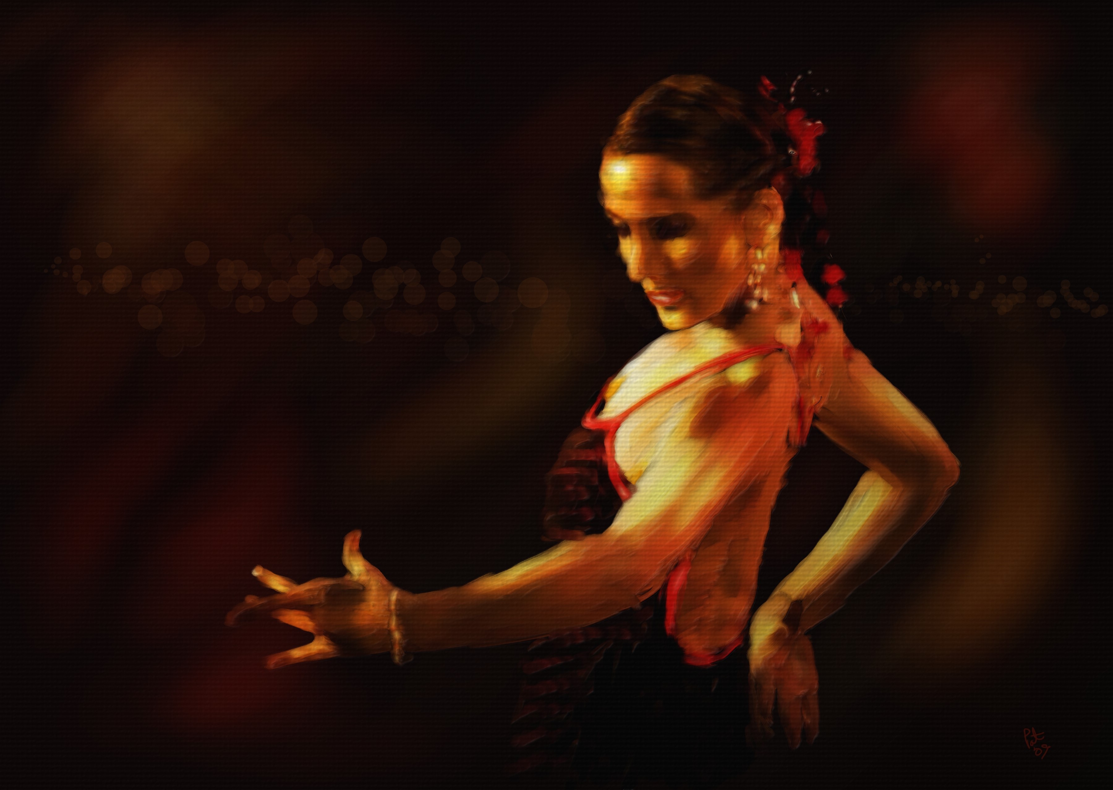 Flamenco dancer Nuria Calleja Arjona in pictorial art HD Wallpaper