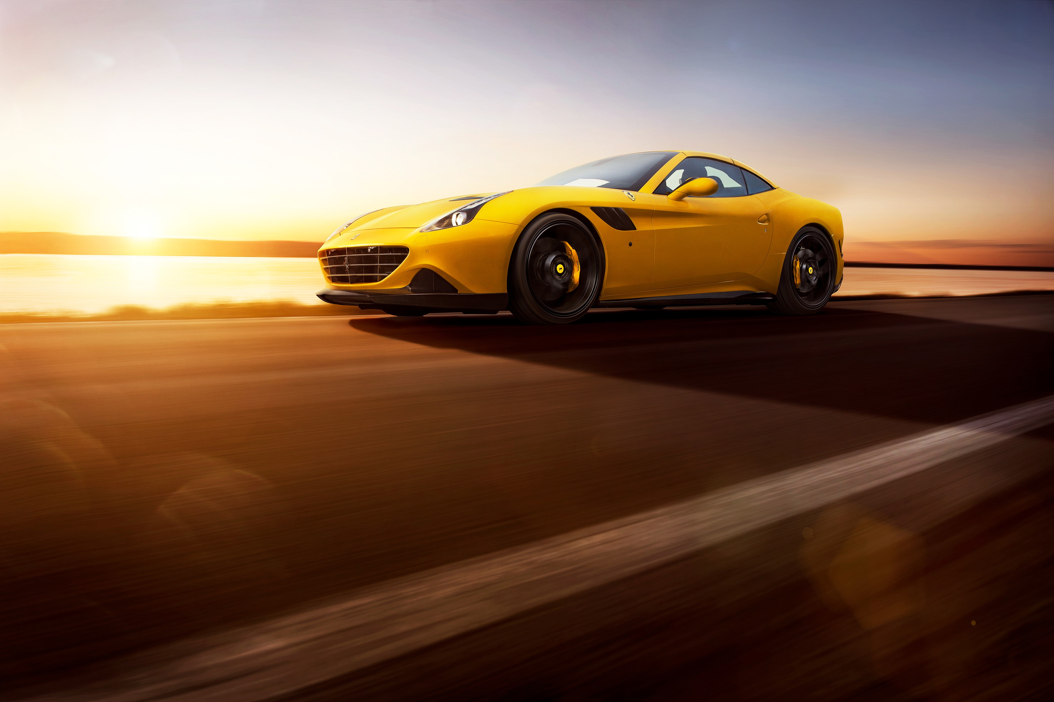 Yellow Ferrari California T 2015 Novitec Rosso on Road HD Wallpaper
