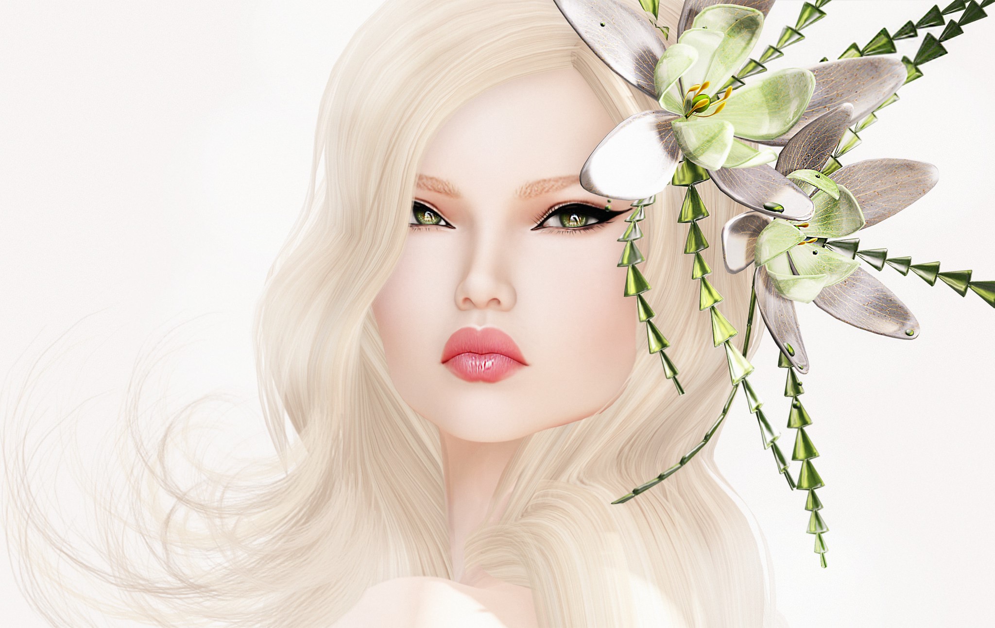 Blonde woman with green eyes and floral headpiece HD Wallpaper