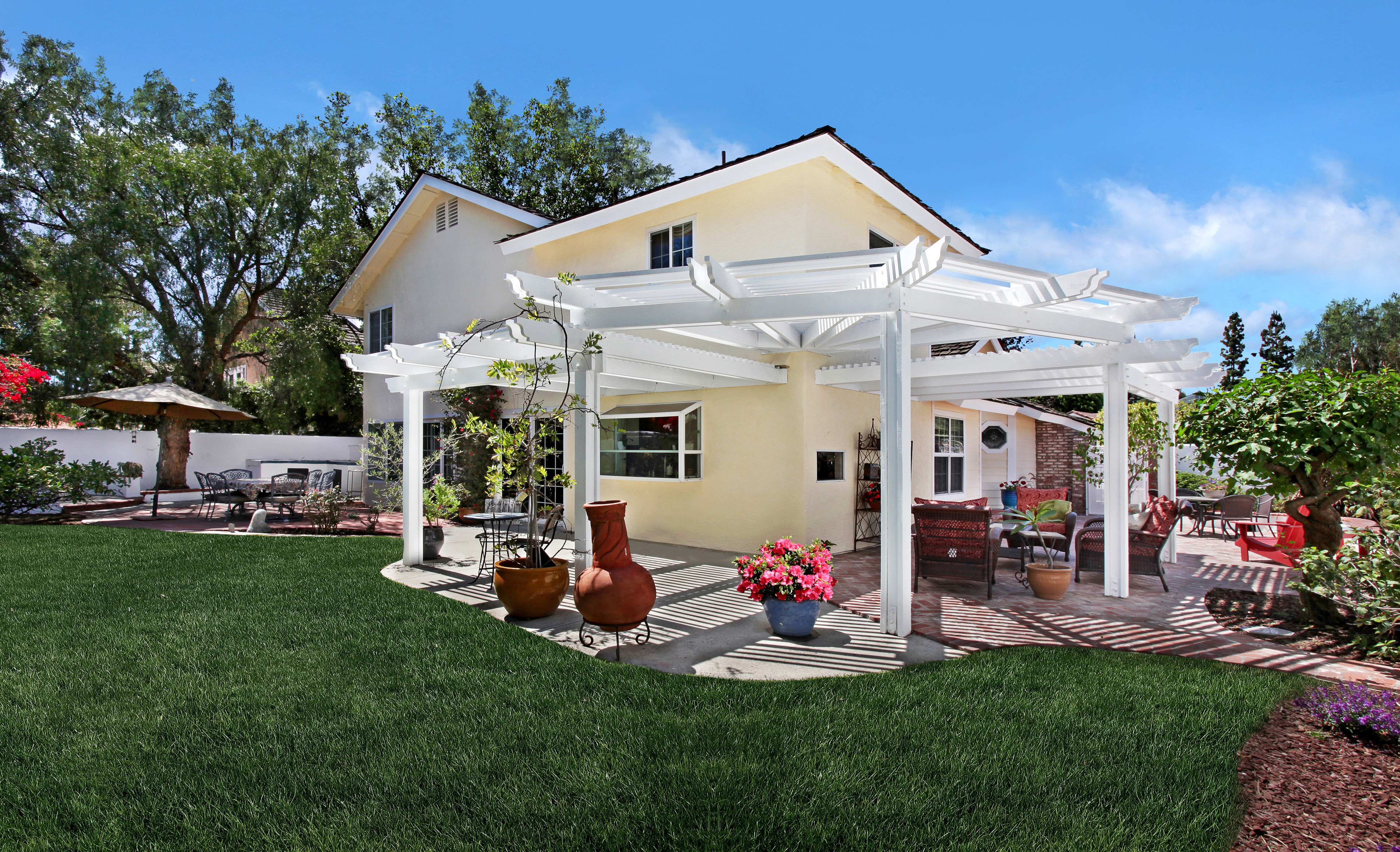 Backyard with Pergola and Lawn HD Wallpaper