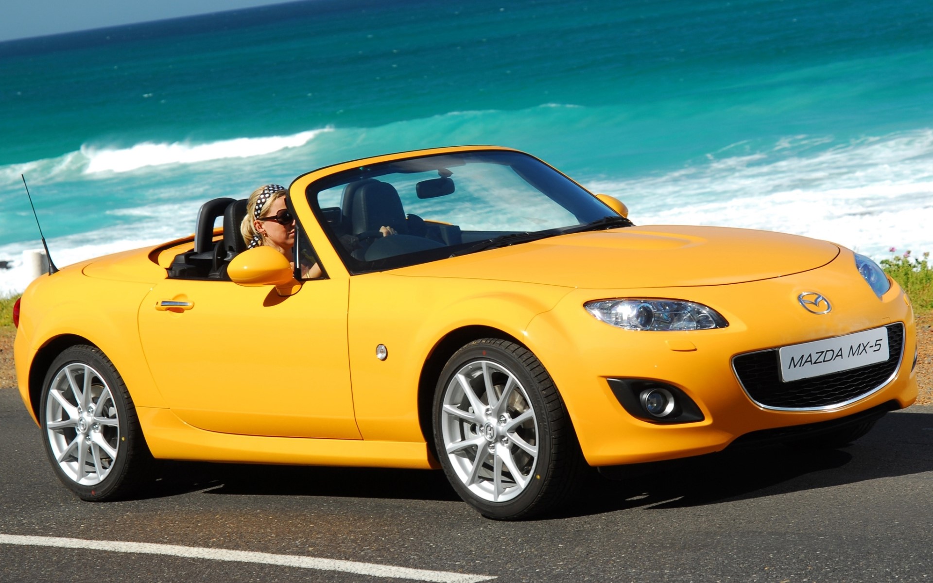 Yellow Mazda MX-5 Roadster by the Ocean HD Wallpaper