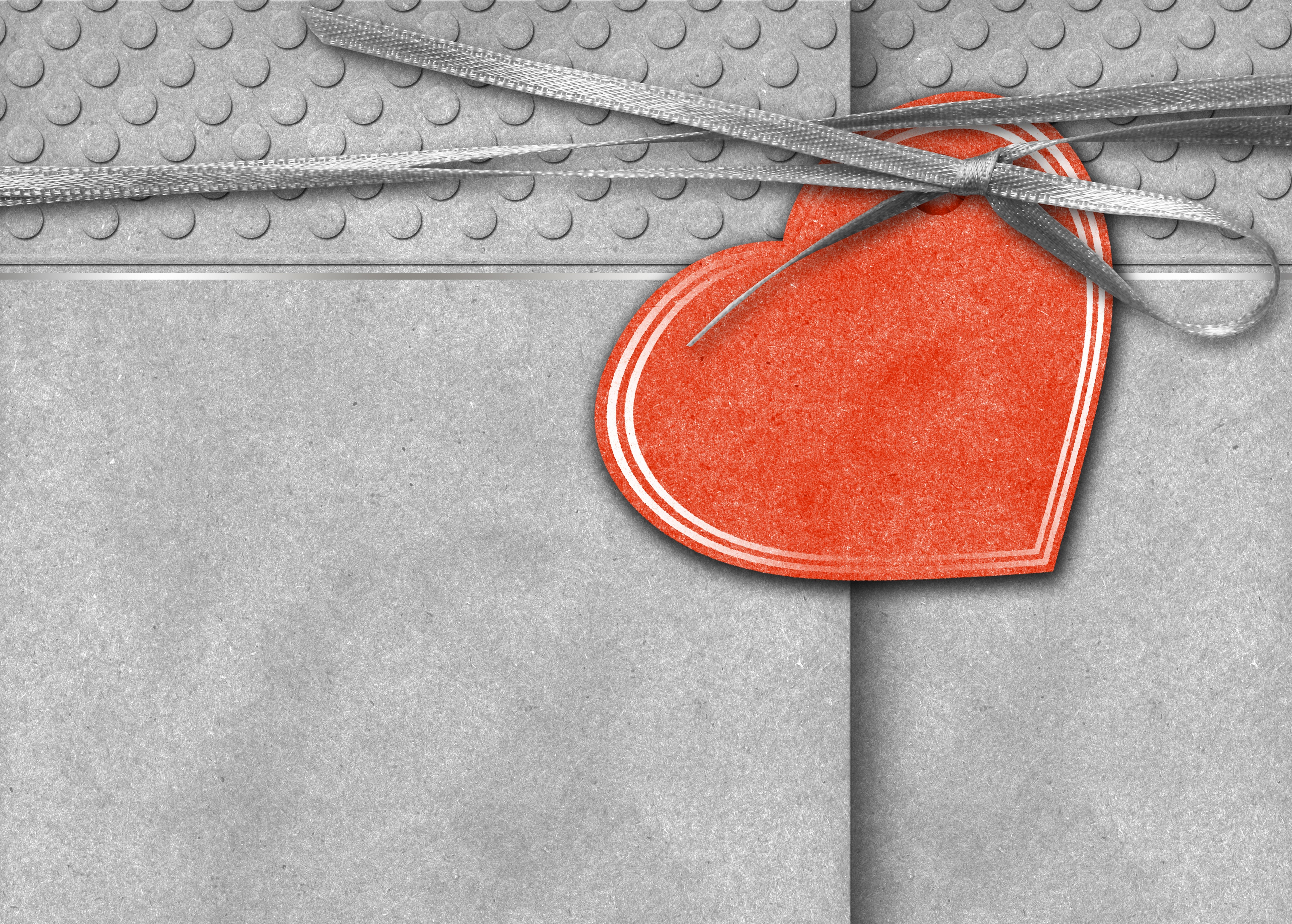 Red heart gift tag with ribbon on grey background HD Wallpaper