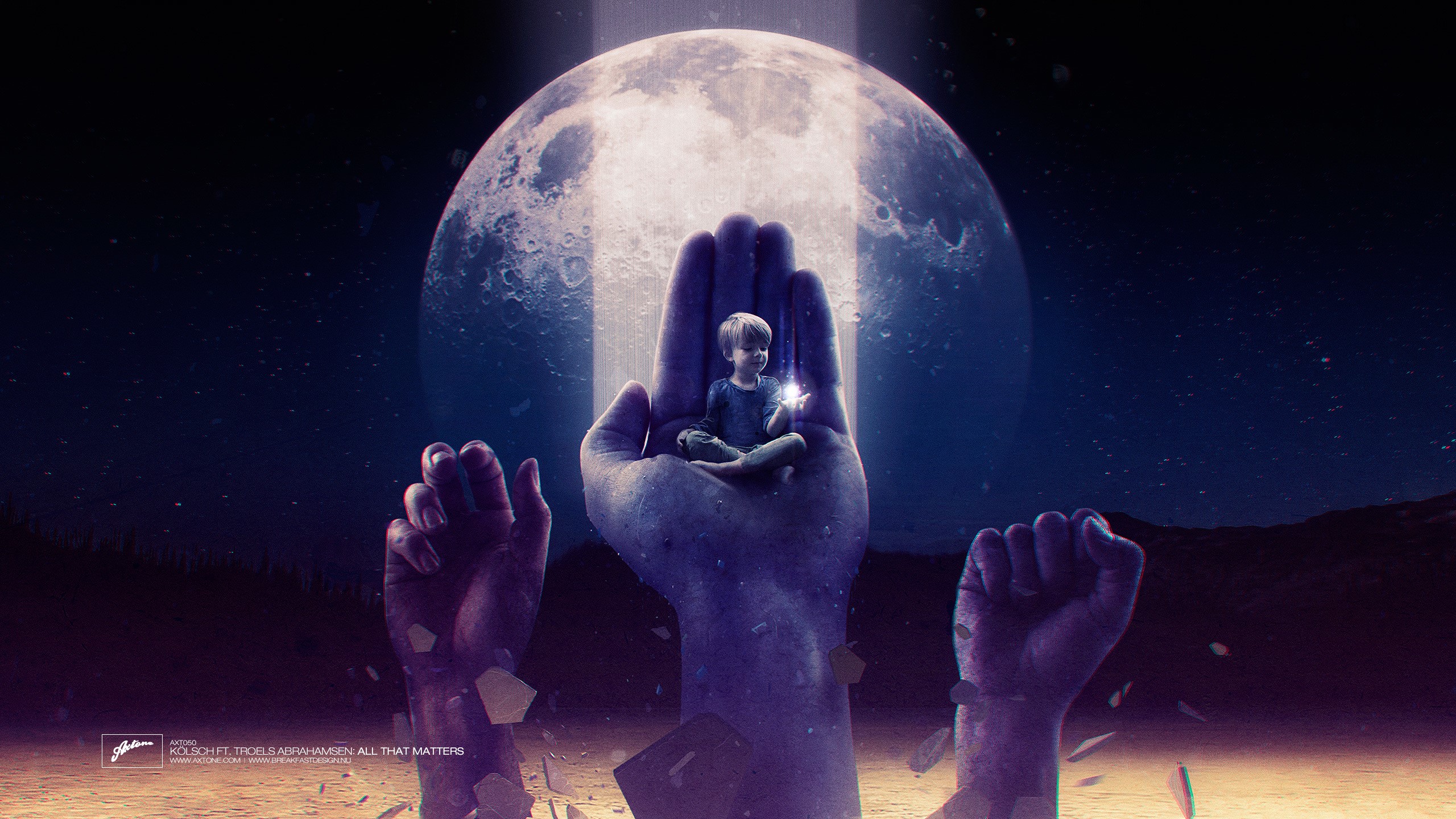 Boy in Hand Under Moon HD Wallpaper