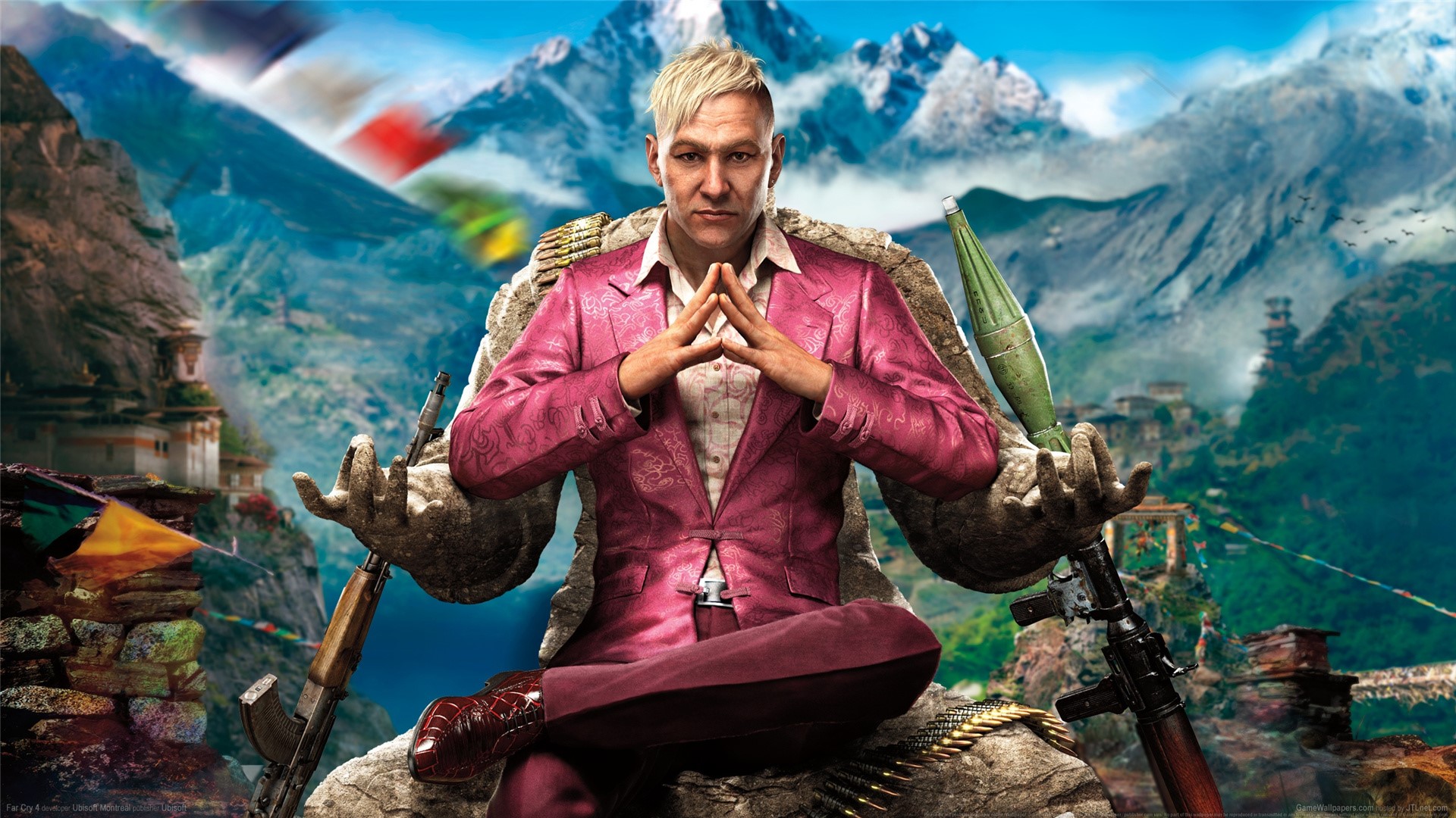 Pagan Min from Far Cry 4 sitting with weapons HD Wallpaper