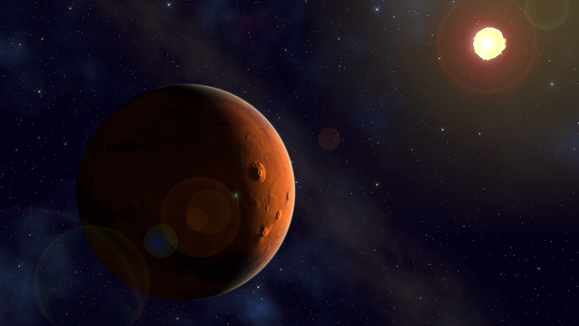 Mars and the Sun in space HD Wallpaper