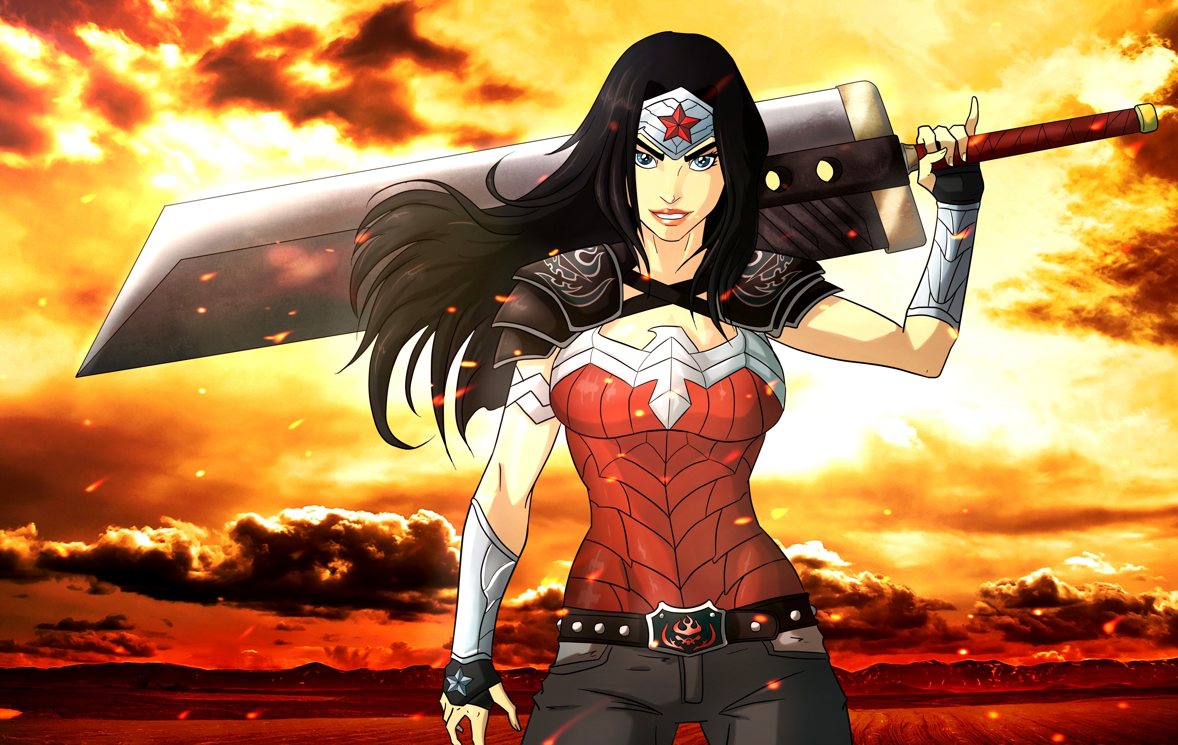 Wonder Woman with a large sword HD Wallpaper