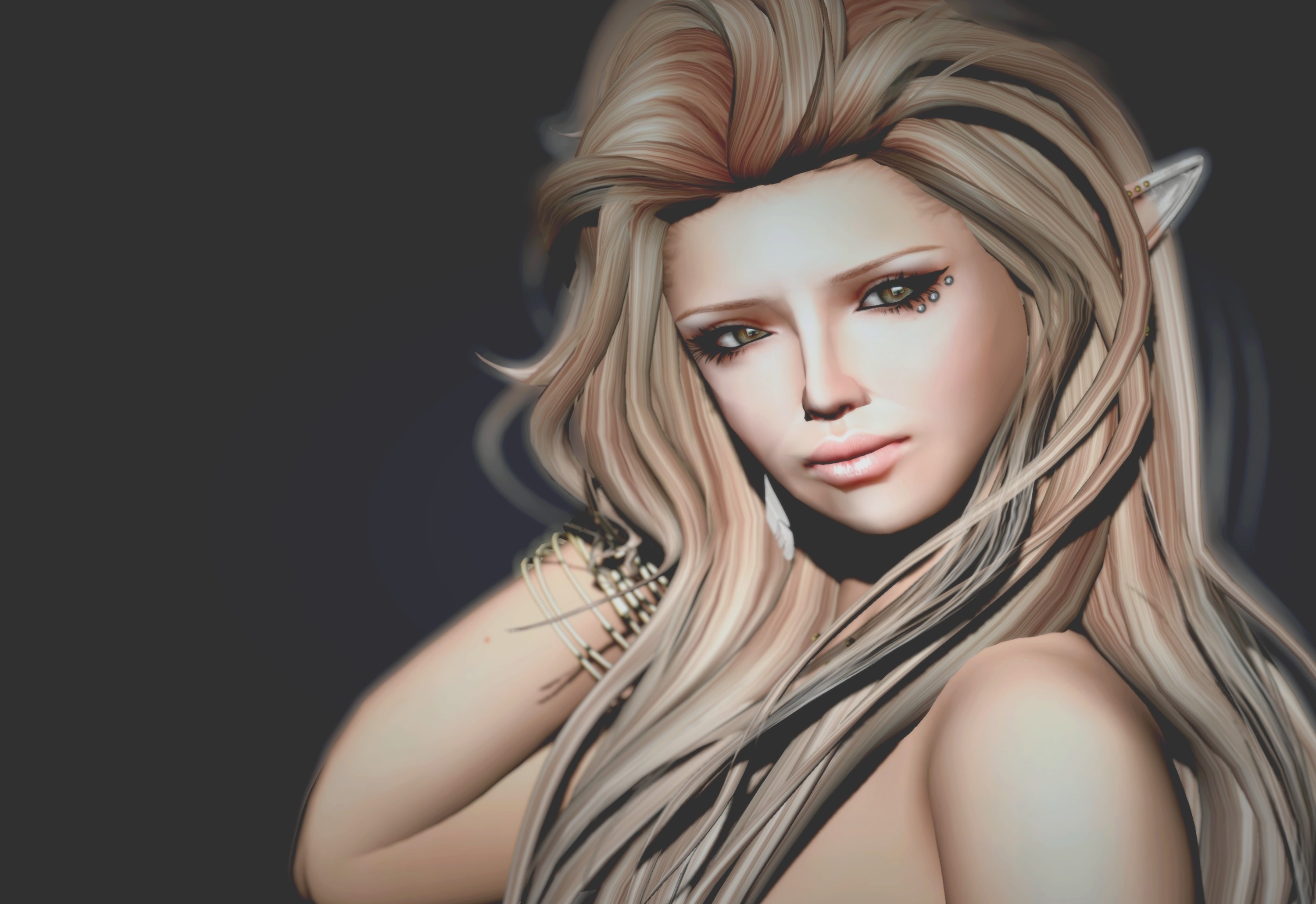 Elf with blonde hair and makeup HD Wallpaper
