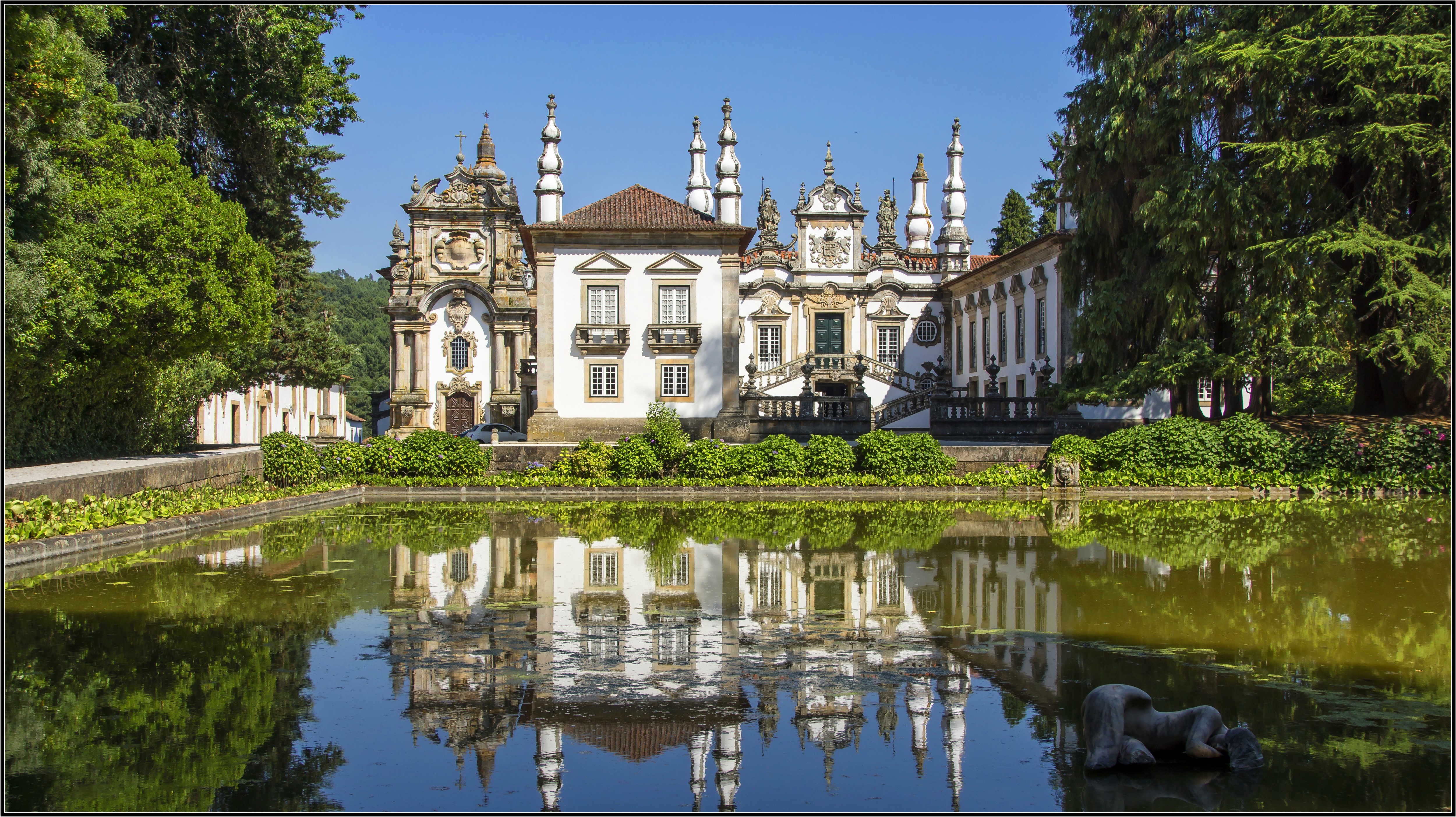 Palace and Pond in Vila Real, Portugal HD Wallpaper