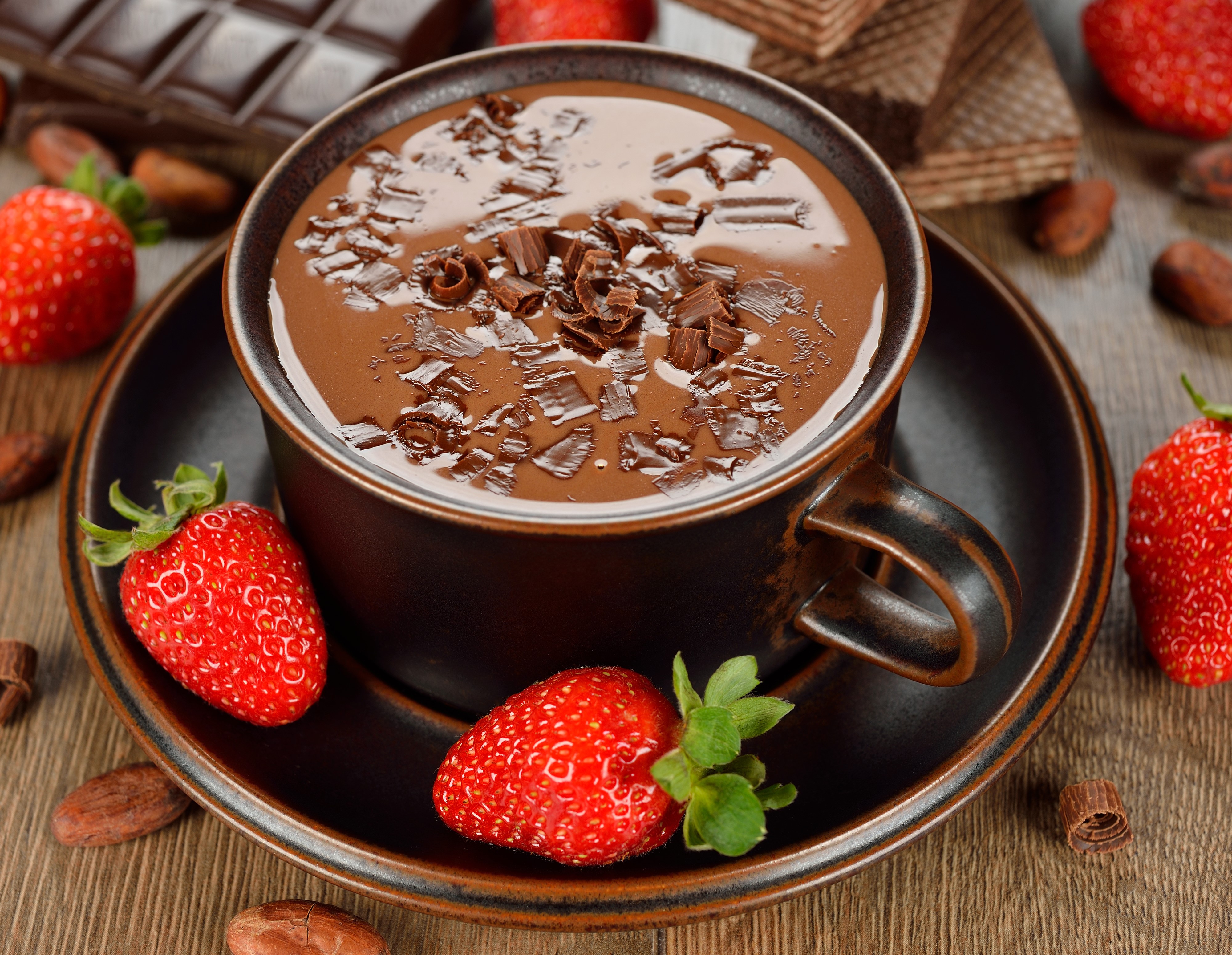 Hot Chocolate with Strawberries and Chocolate Bar HD Wallpaper