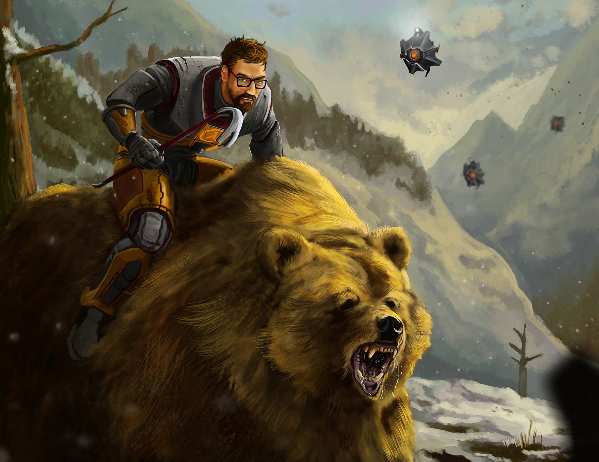 Gordon Freeman riding a bear in Half-Life HD Wallpaper