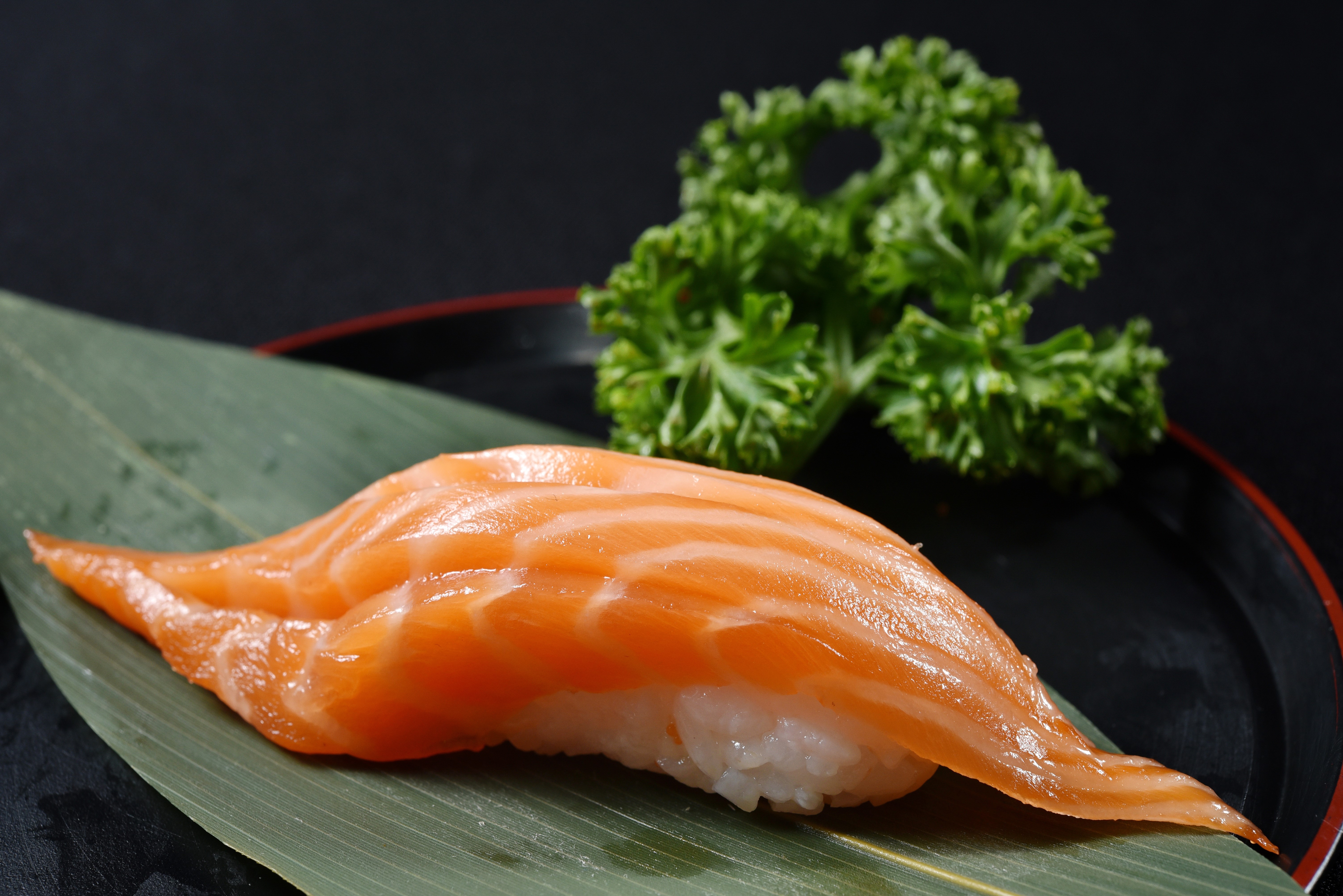 Salmon Nigiri Sushi on a Leaf HD Wallpaper