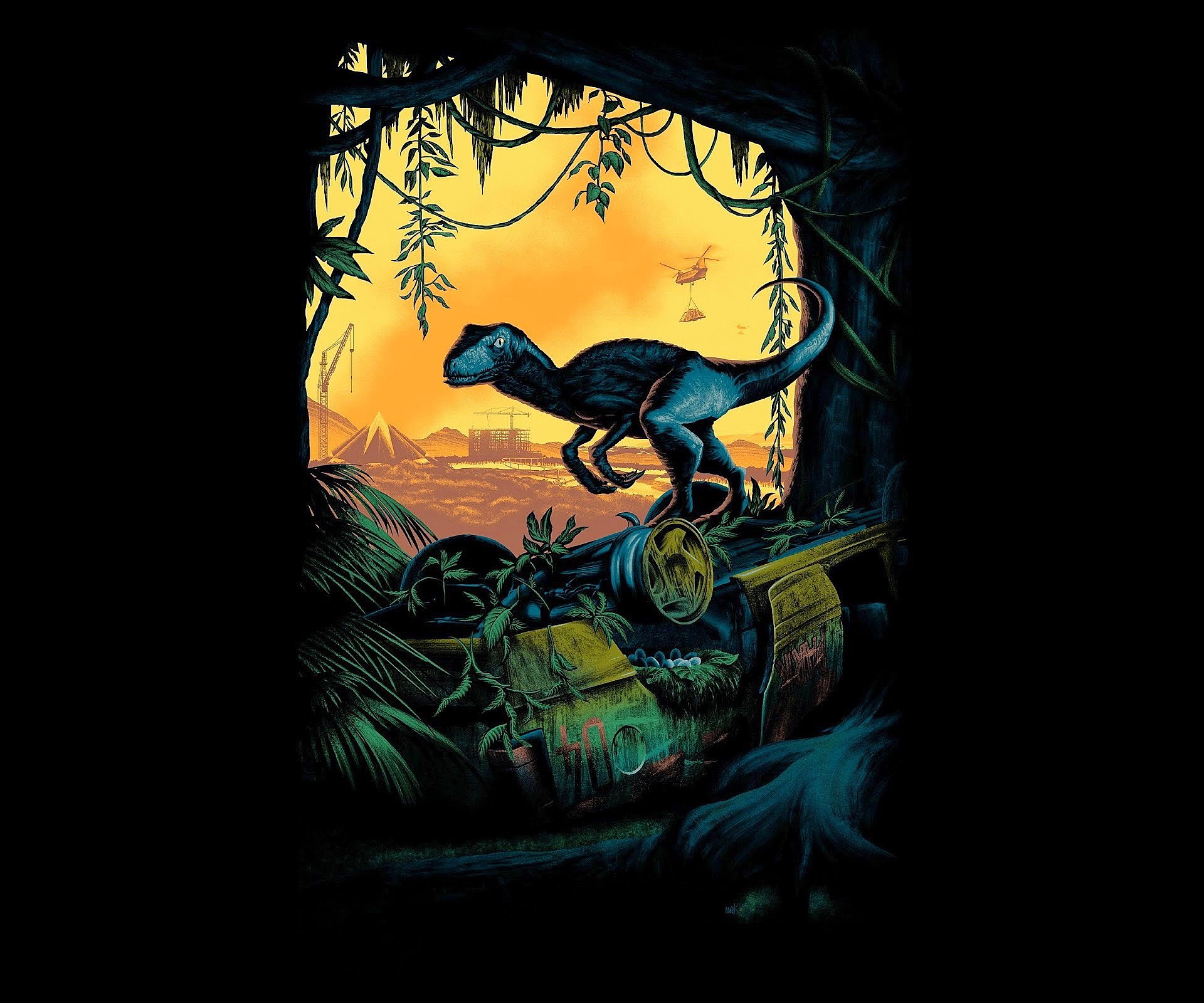 Velociraptor on a crashed vehicle in Jurassic Park HD Wallpaper