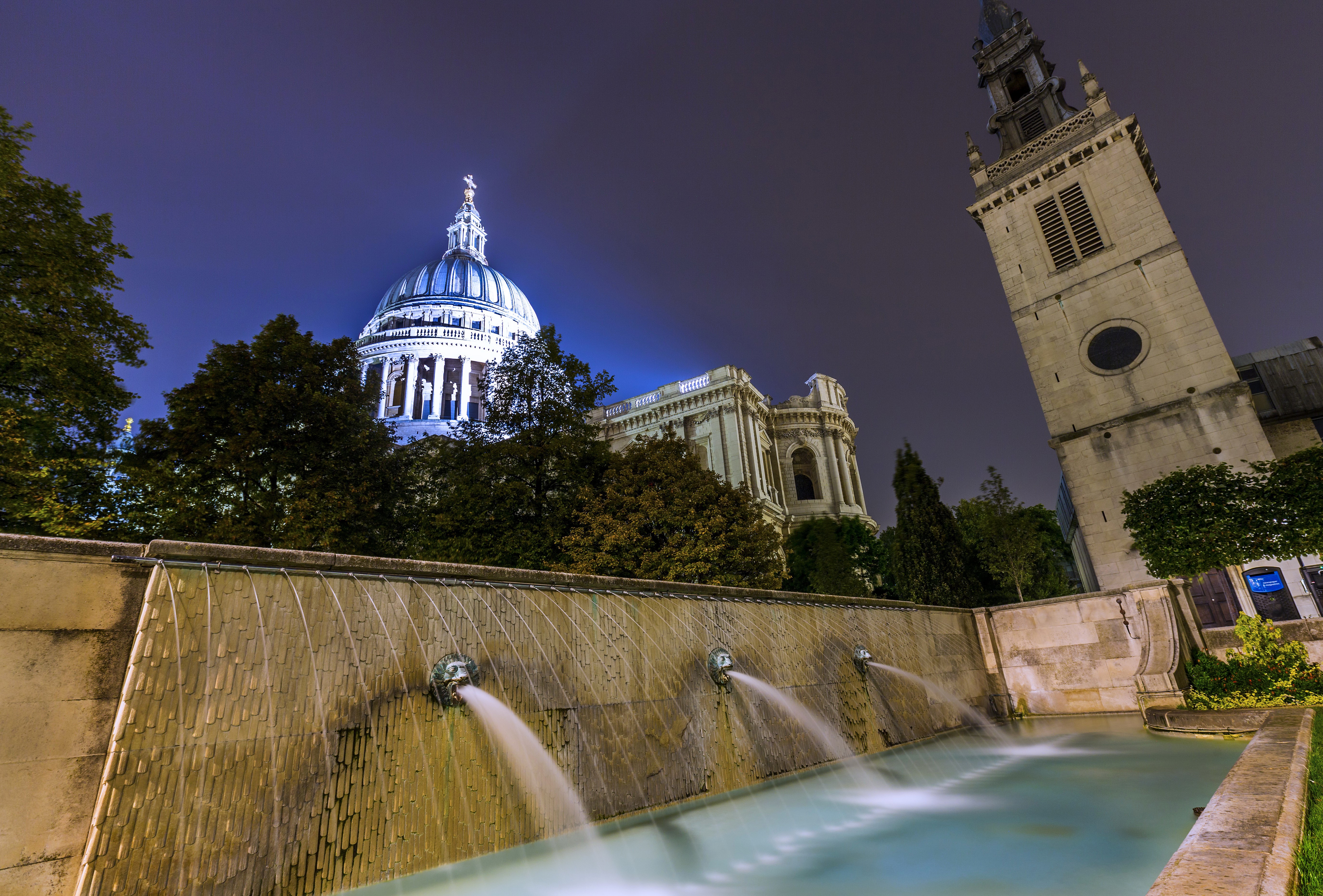 St. Paul's Cathedral and Fountain at Night, London HD Wallpaper