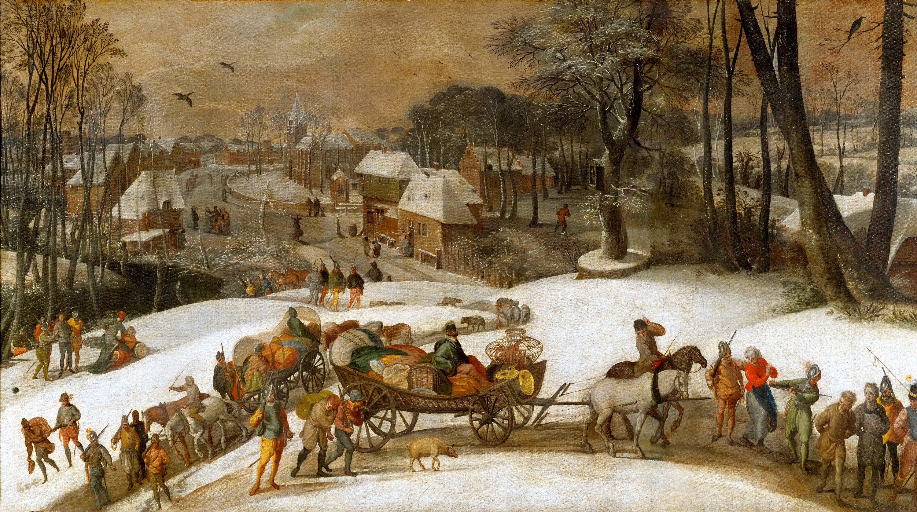 Winter landscape with a military expedition HD Wallpaper