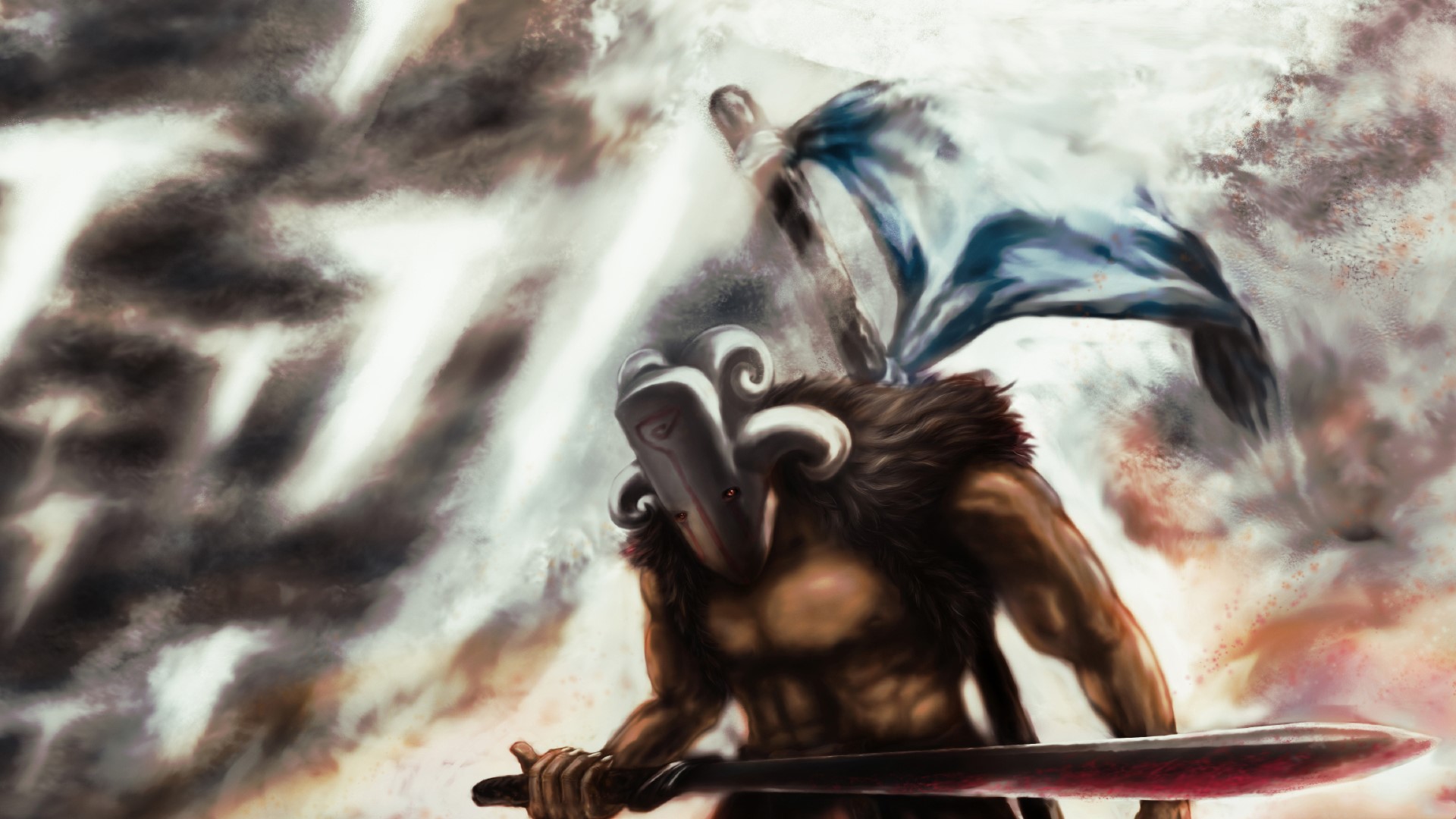 Juggernaut from DOTA 2 with a flag HD Wallpaper
