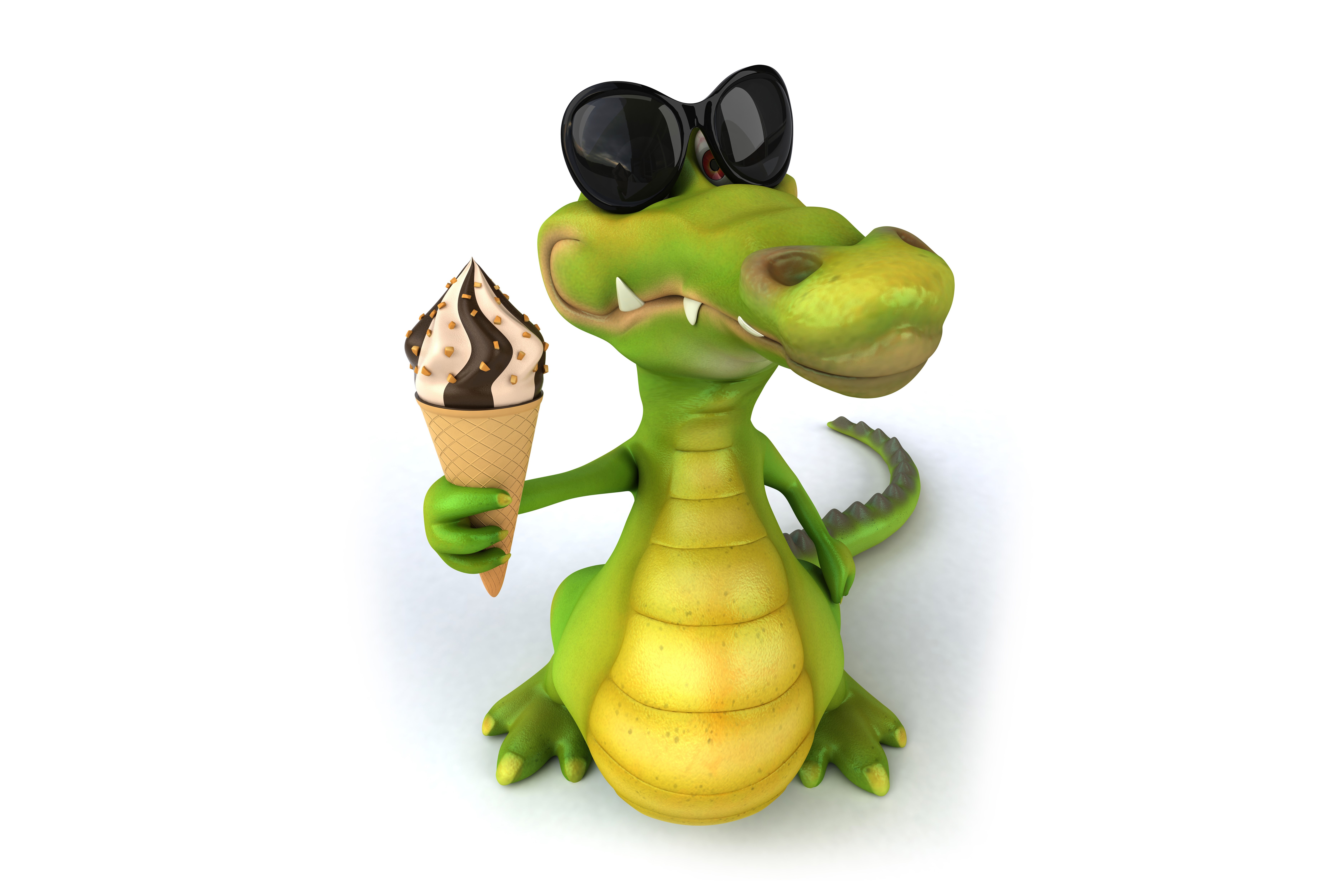 Crocodile wearing sunglasses eating ice cream HD Wallpaper