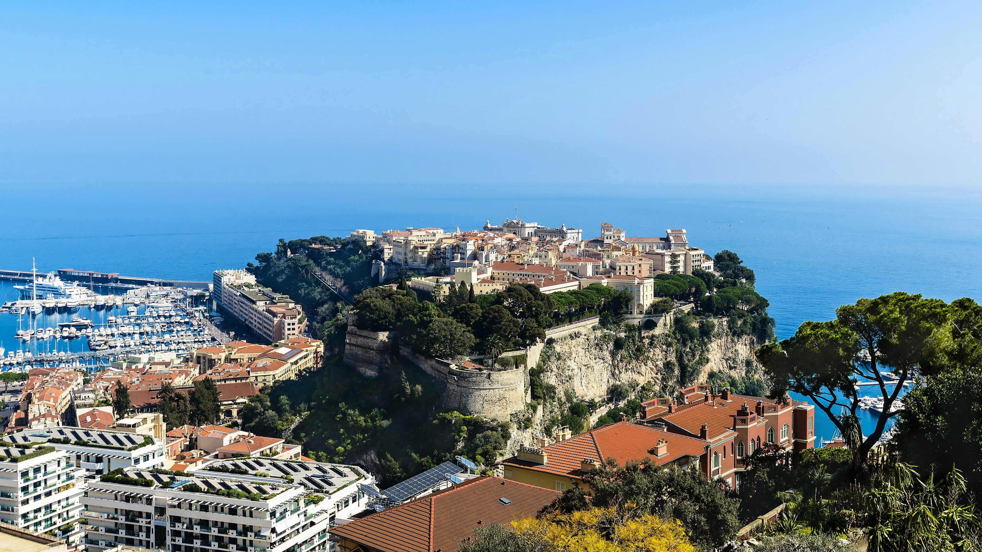 Monaco cityscape with harbor and ocean HD Wallpaper