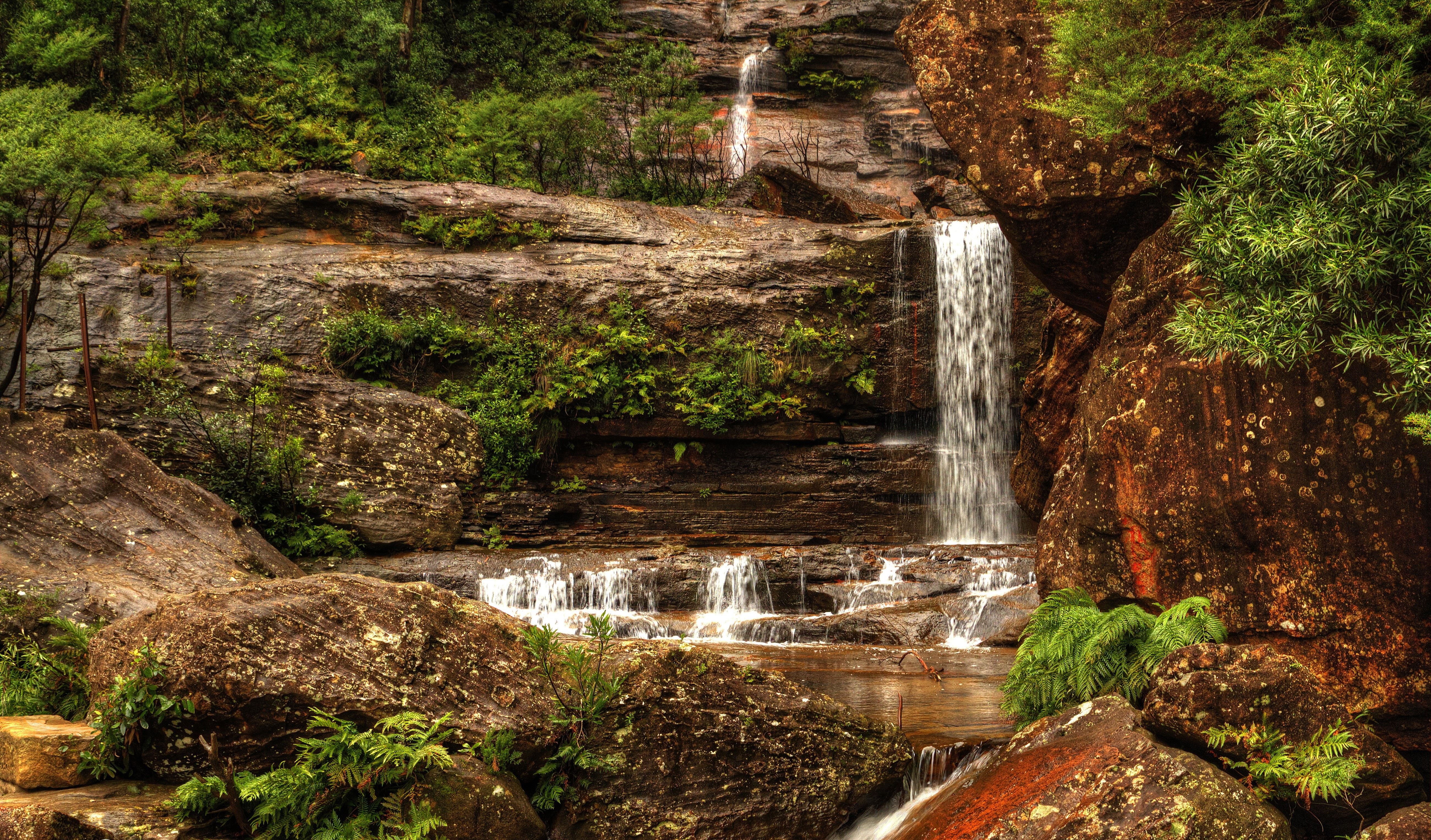 Wentworth Falls Australia Waterfall Stones HD Wallpaper