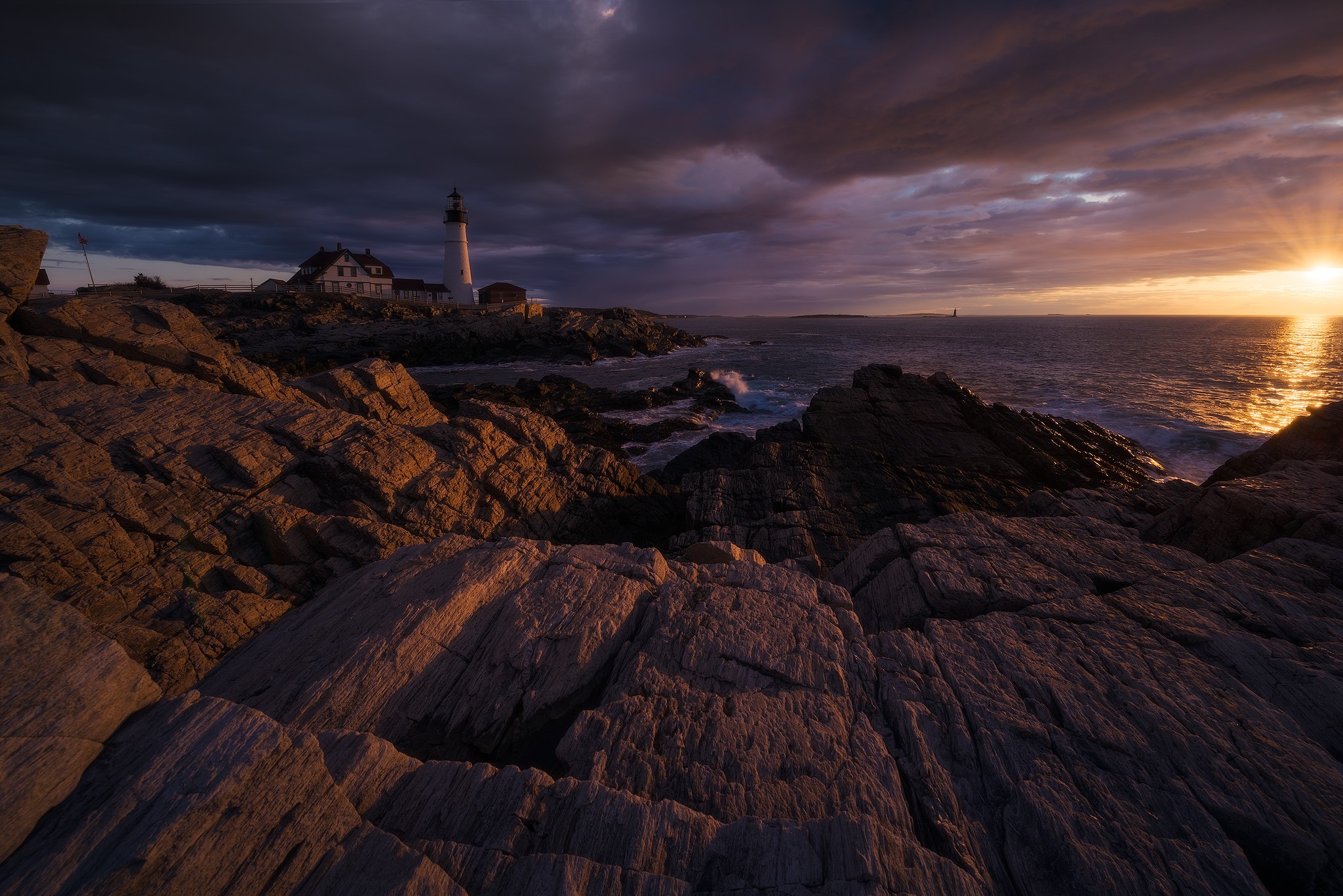 Portland Head Light Lighthouse at sunset HD Wallpaper