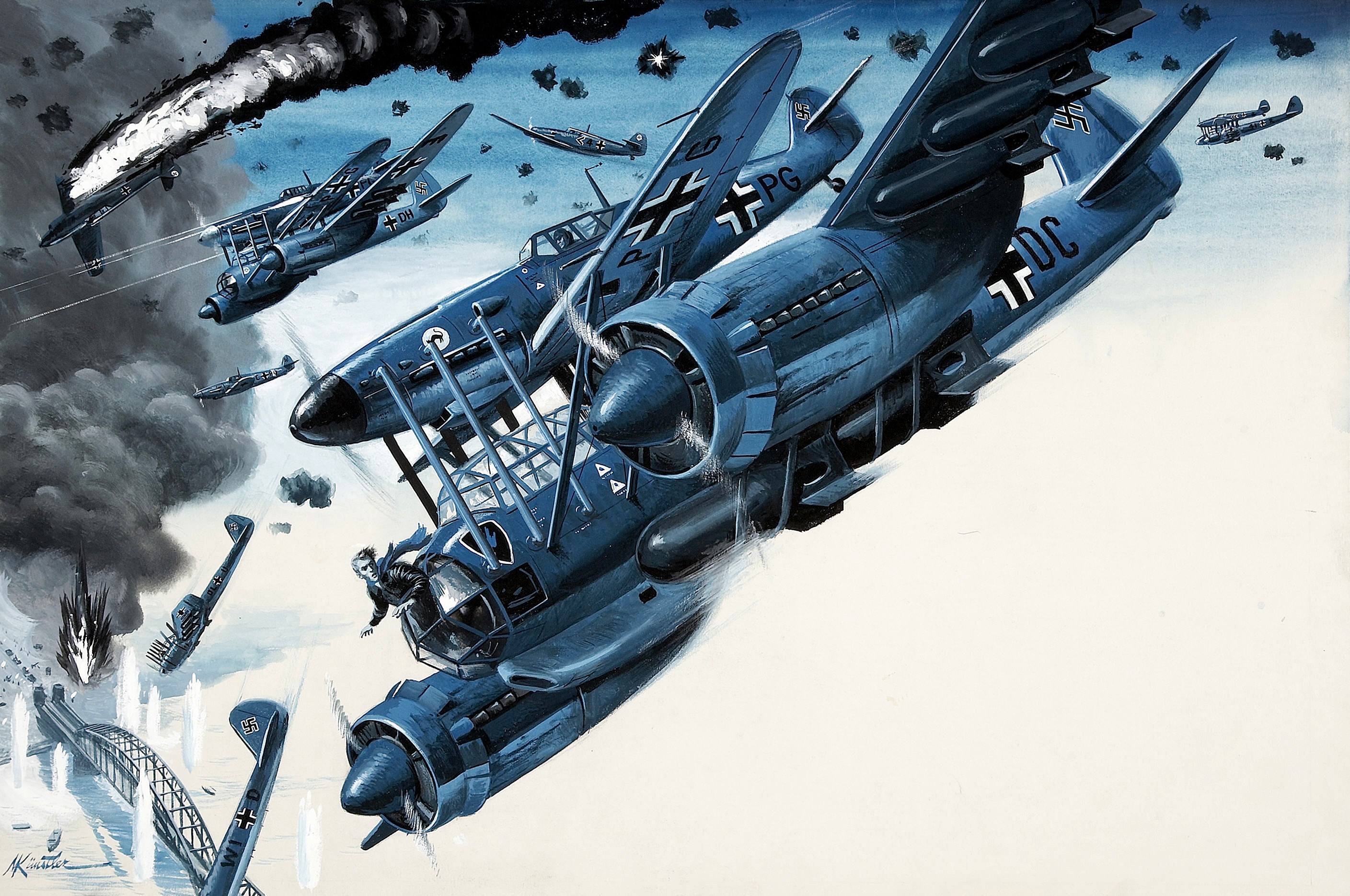 Mort Kunstler's WWII Aerial Combat Painting HD Wallpaper