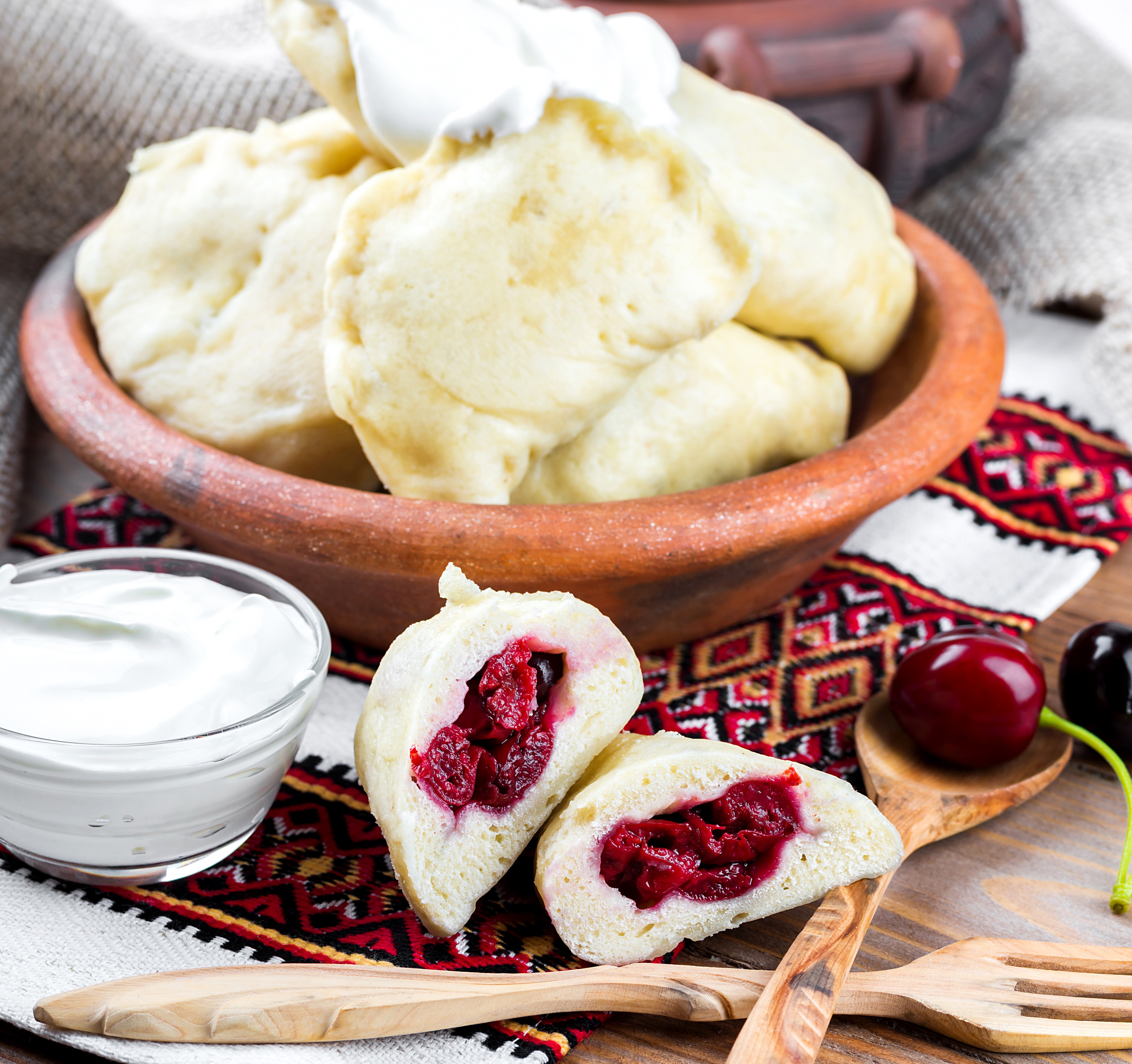 Cherry Pierogi Varenyky with Sour Cream HD Wallpaper