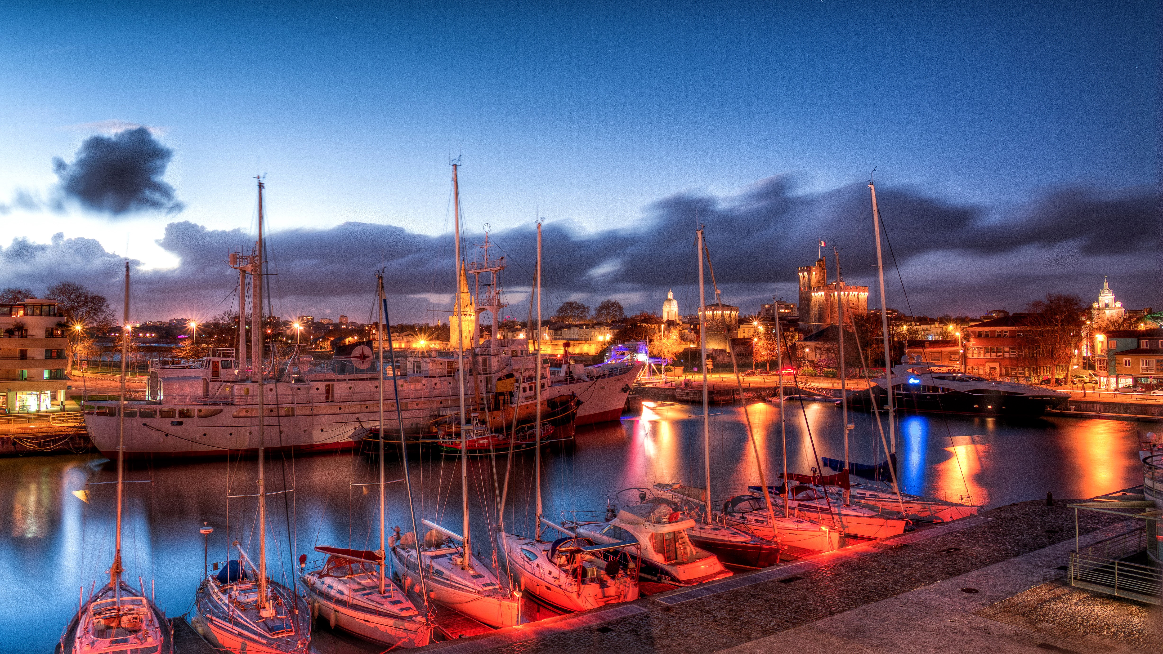 La Rochelle Marina at Night, France HD Wallpaper