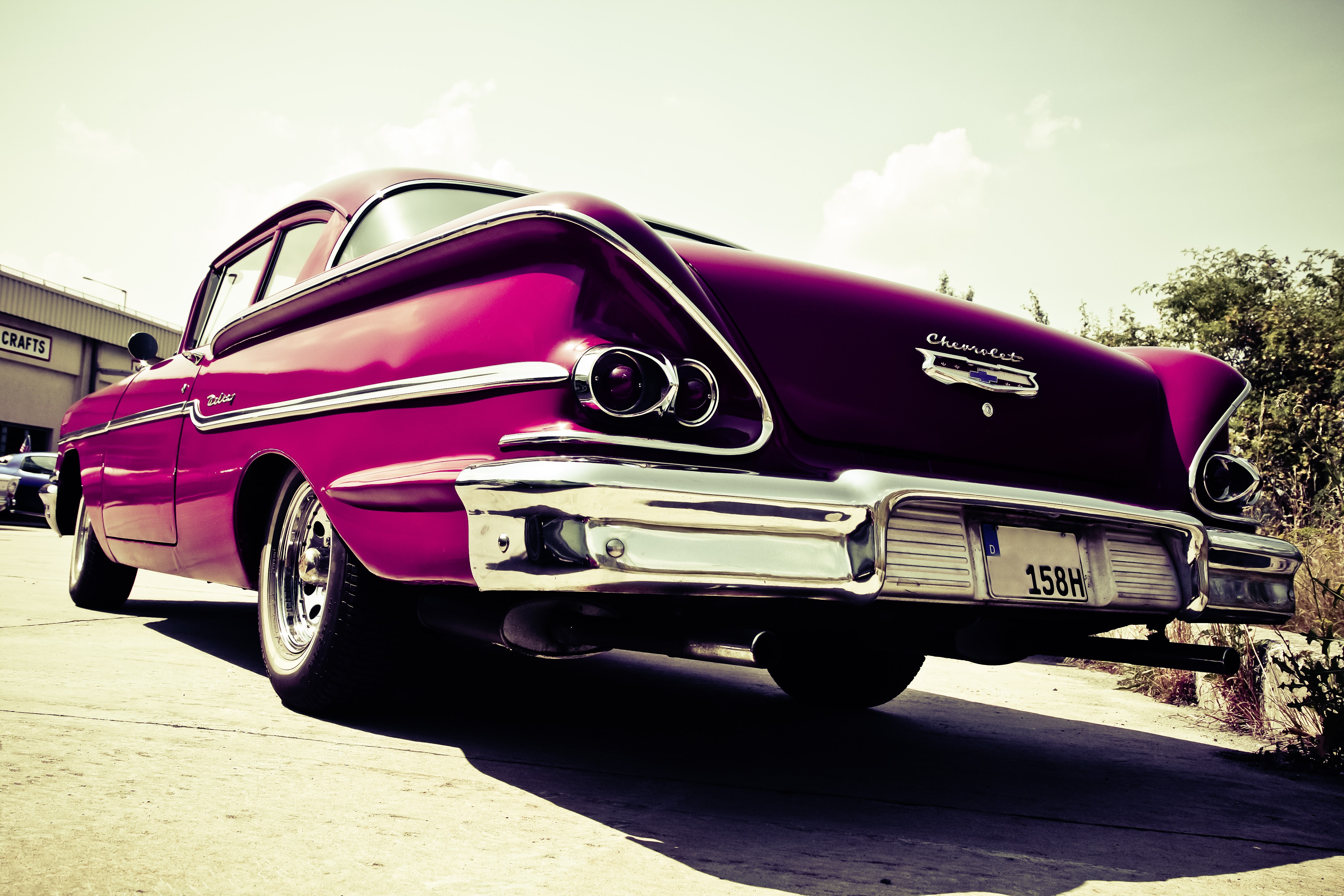 4K Violet Chevrolet Retro Back View HD Wallpaper