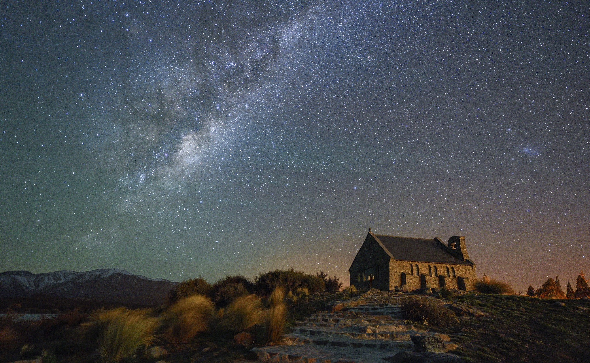 Church of the Good Shepherd under the Milky Way HD Wallpaper
