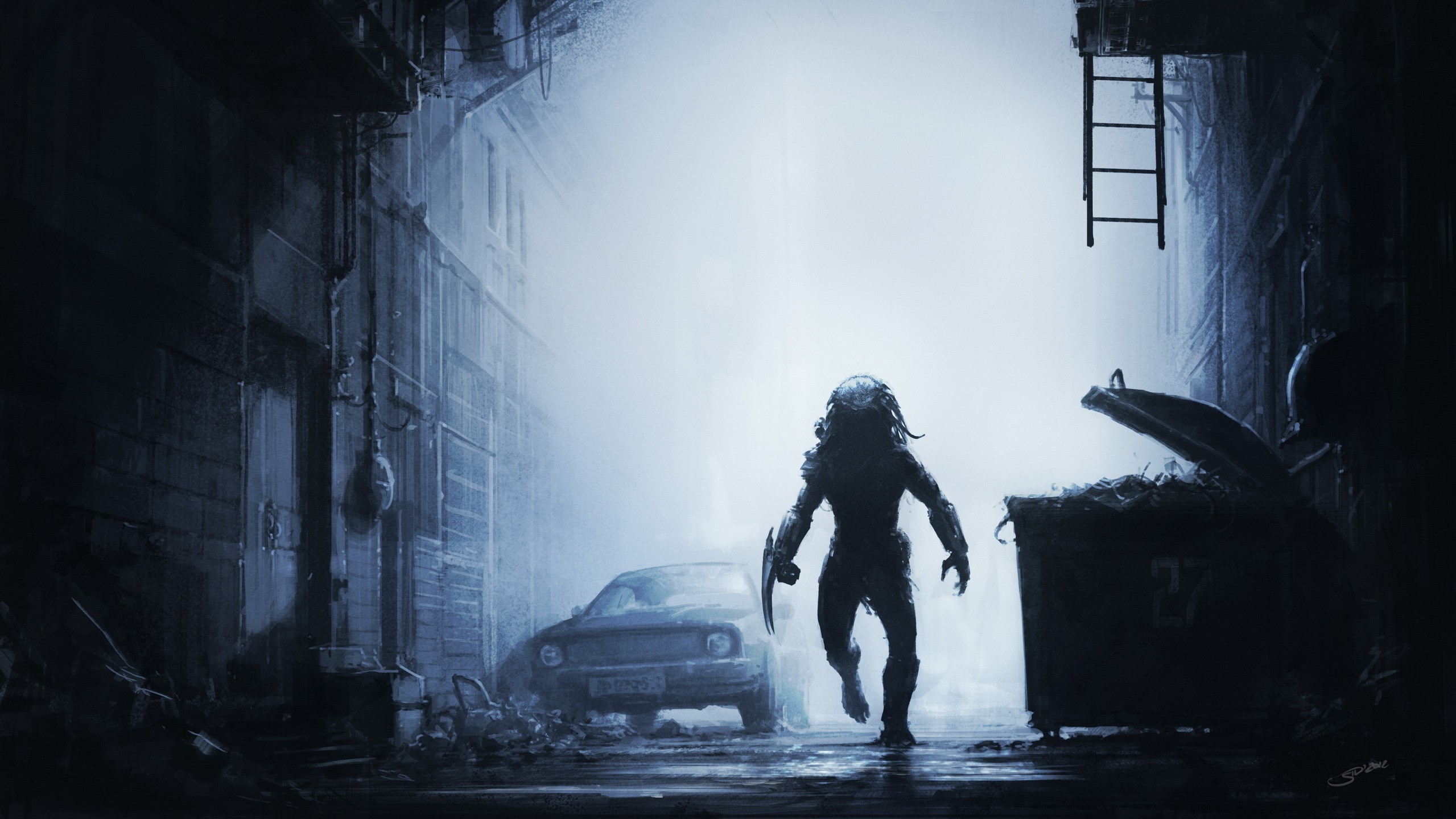 Predator in a dark alleyway HD Wallpaper
