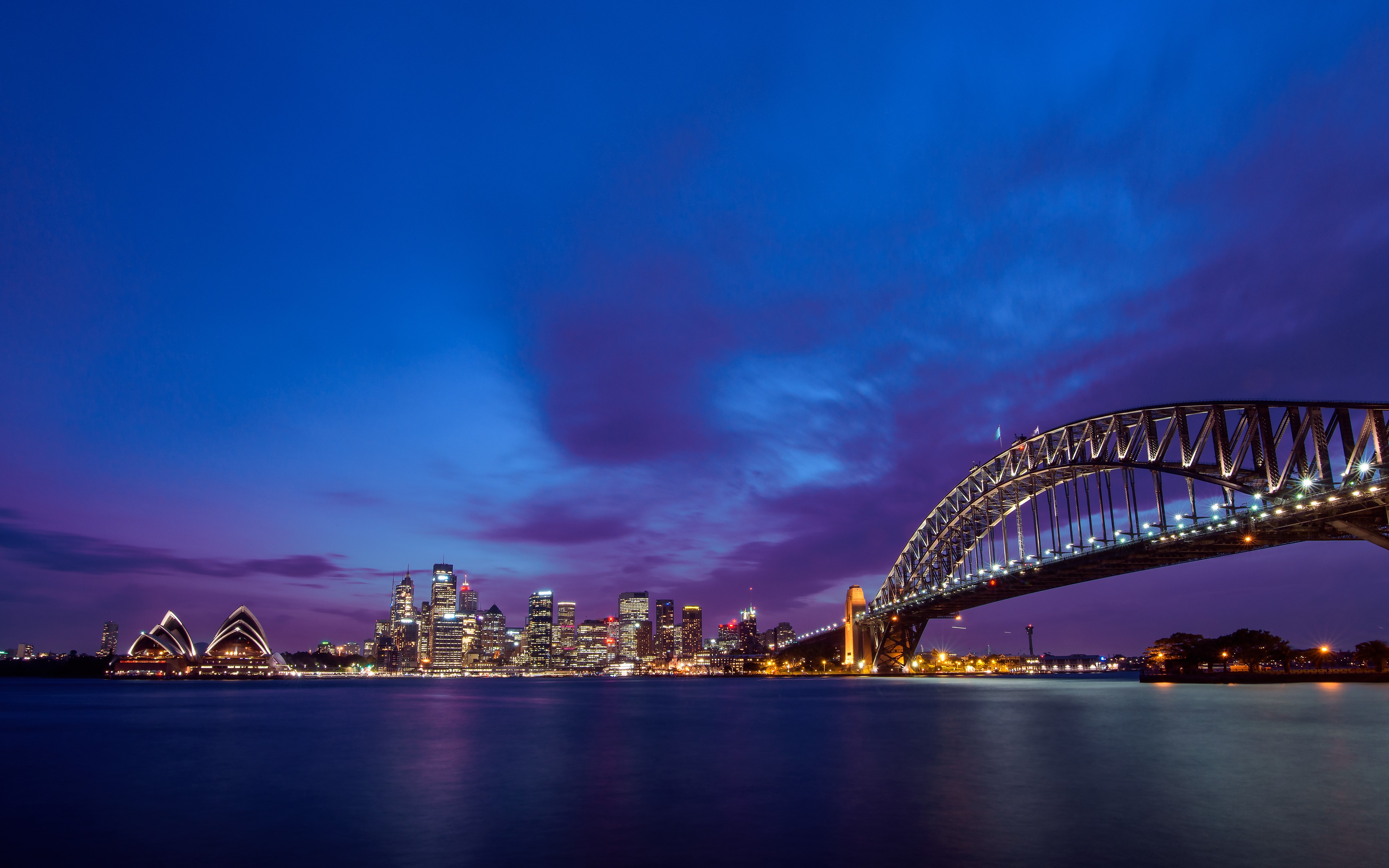 Sydney Harbour Bridge and Opera House at Night HD Wallpaper