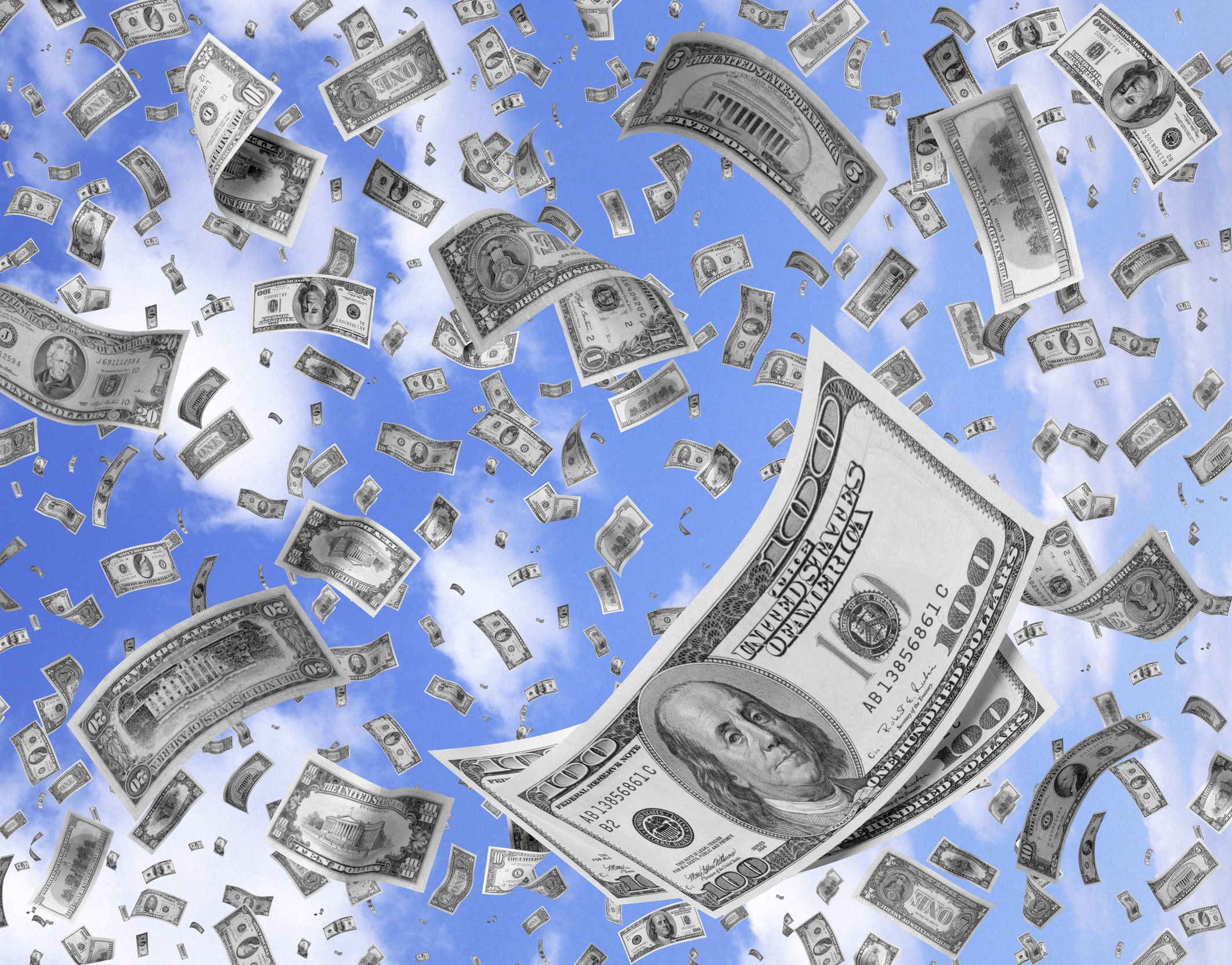 US Dollar Bills Falling from the Sky HD Wallpaper