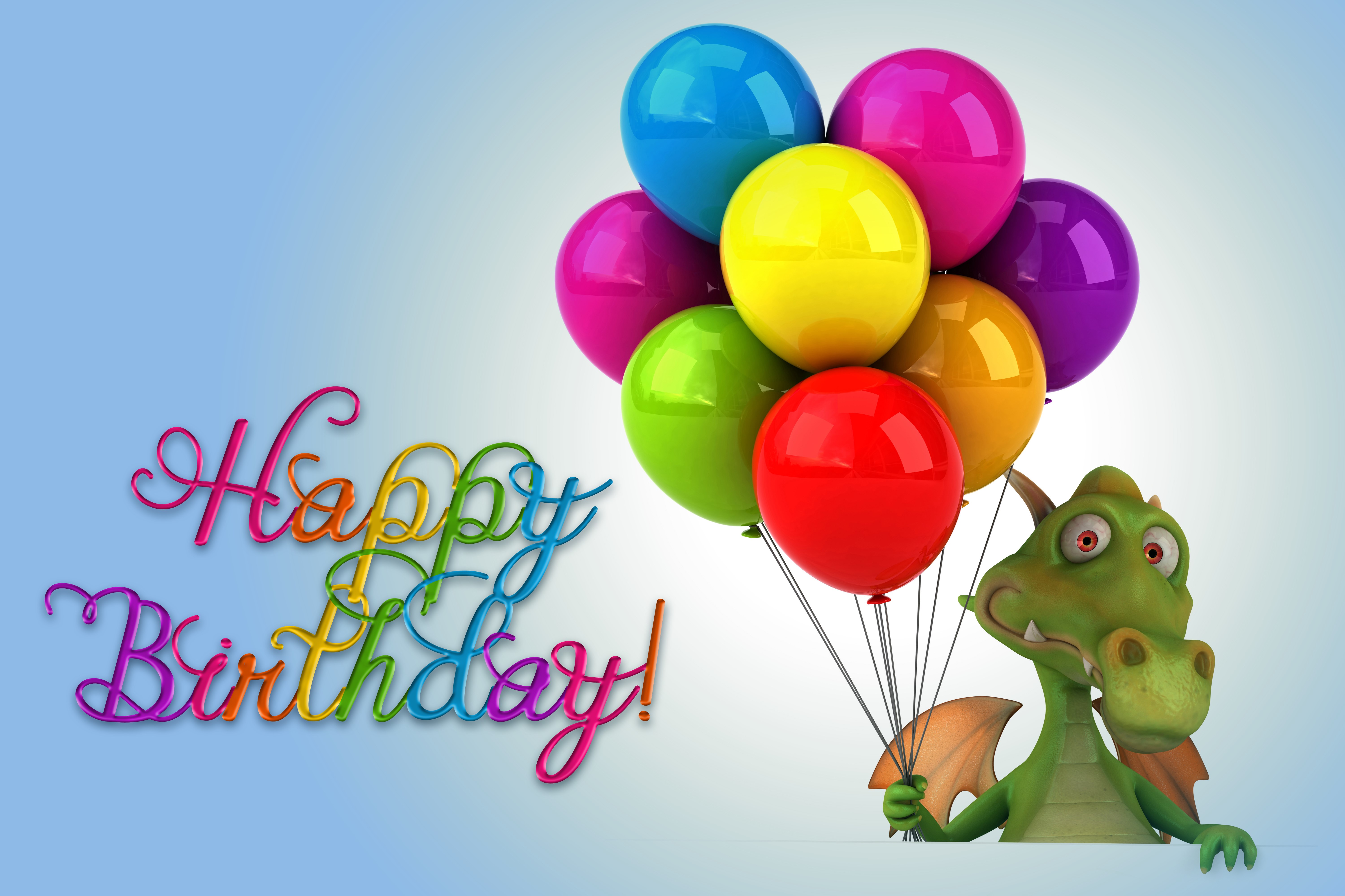 Dragon holding balloons with Happy Birthday text HD Wallpaper