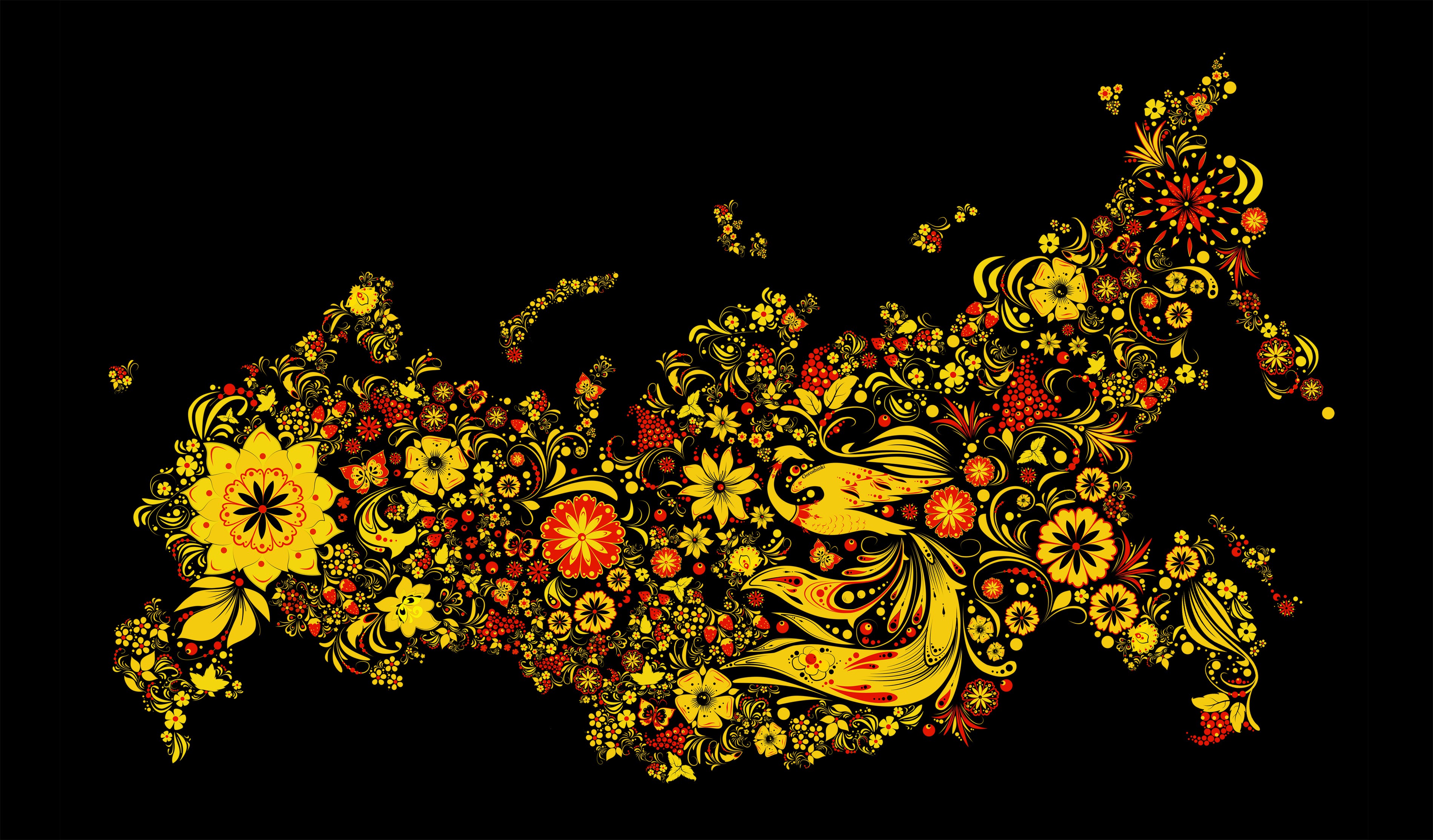 Russia map decorated with Khokhloma floral patterns HD Wallpaper