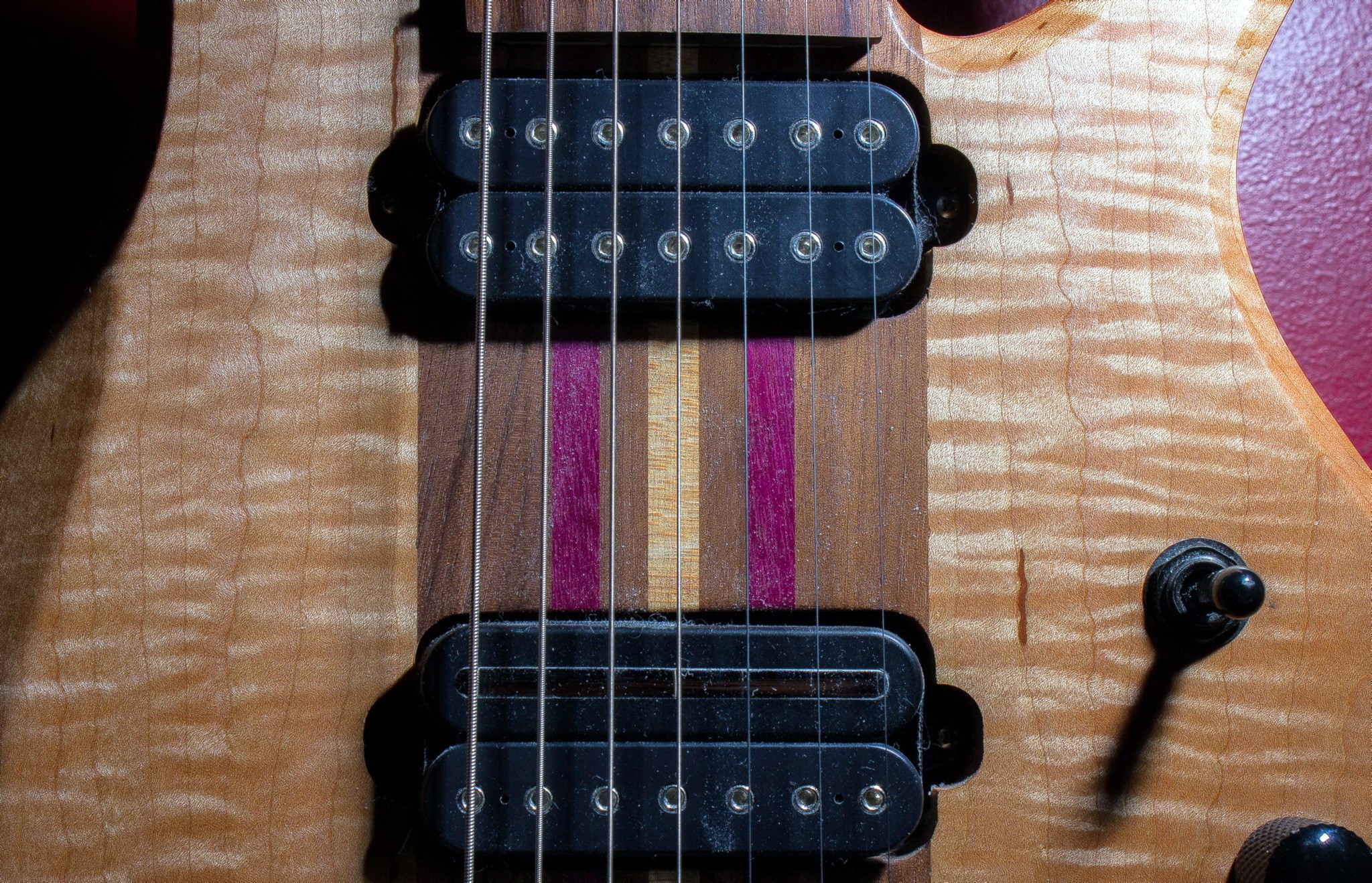 Closeup of a guitar with two pickups HD Wallpaper