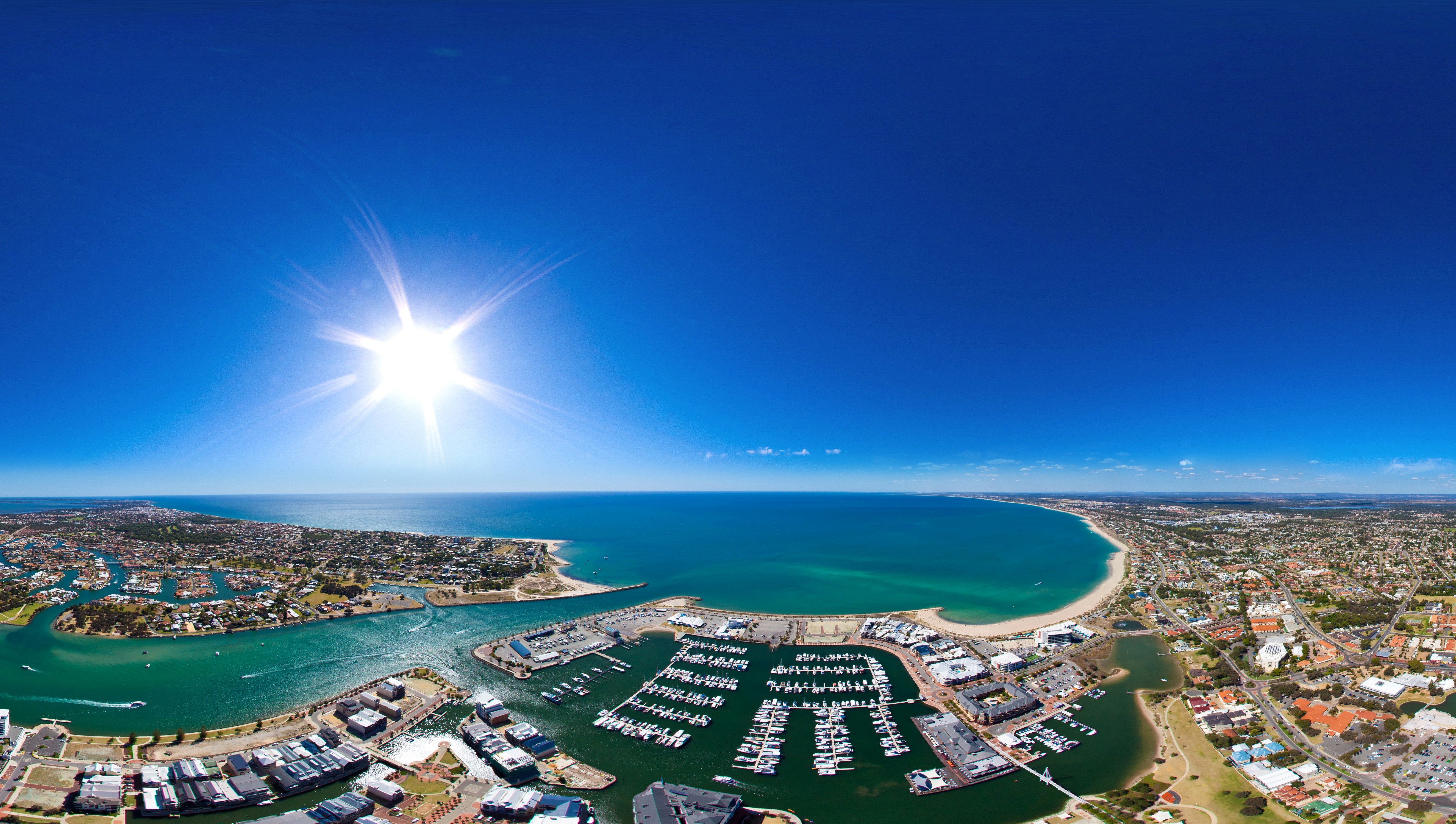 Aerial view of Mandurah, Australia with marinas and houses HD Wallpaper
