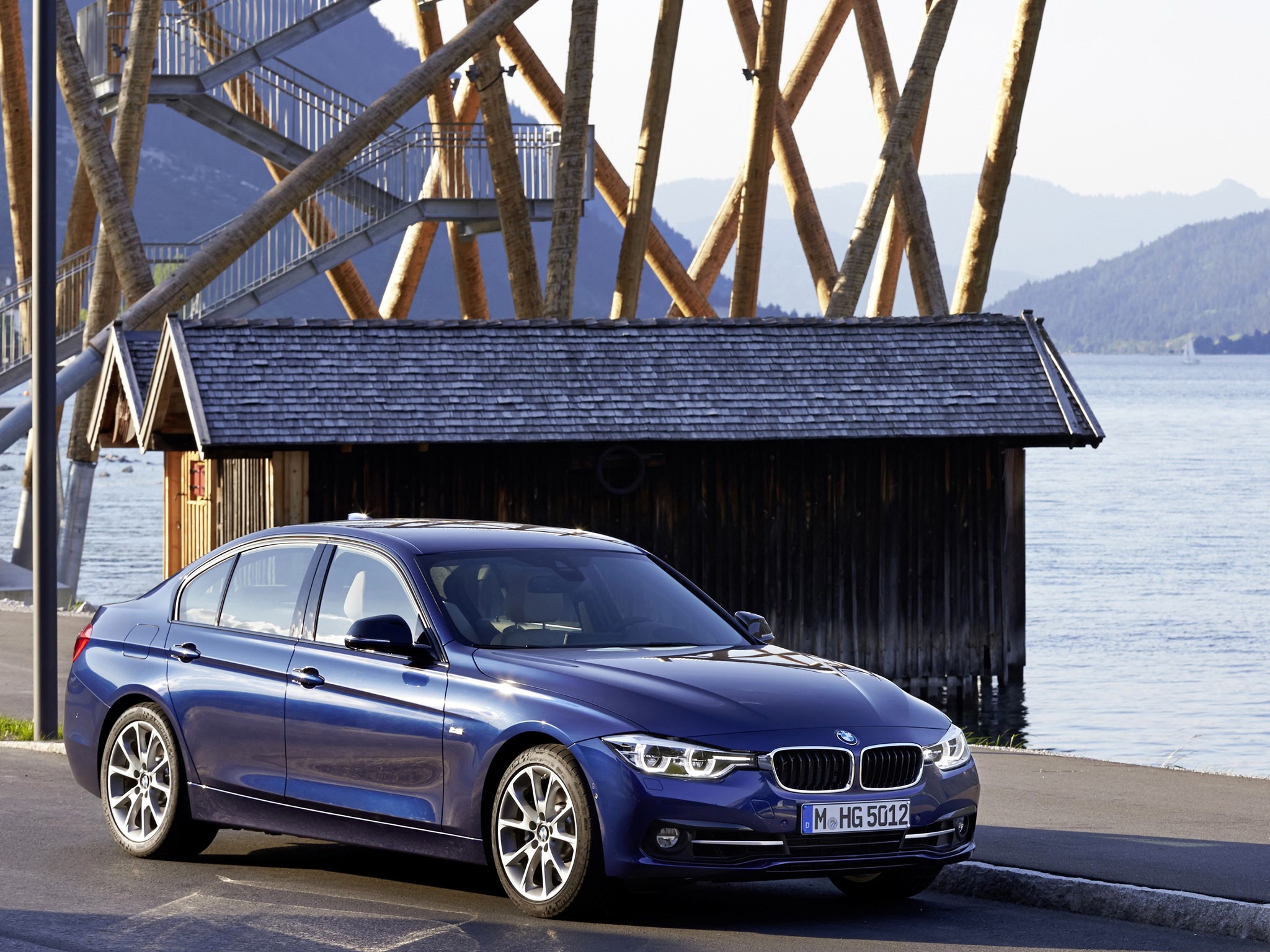 Blue 2015 BMW 3-Series 340i Sport Line F30 HD Wallpaper