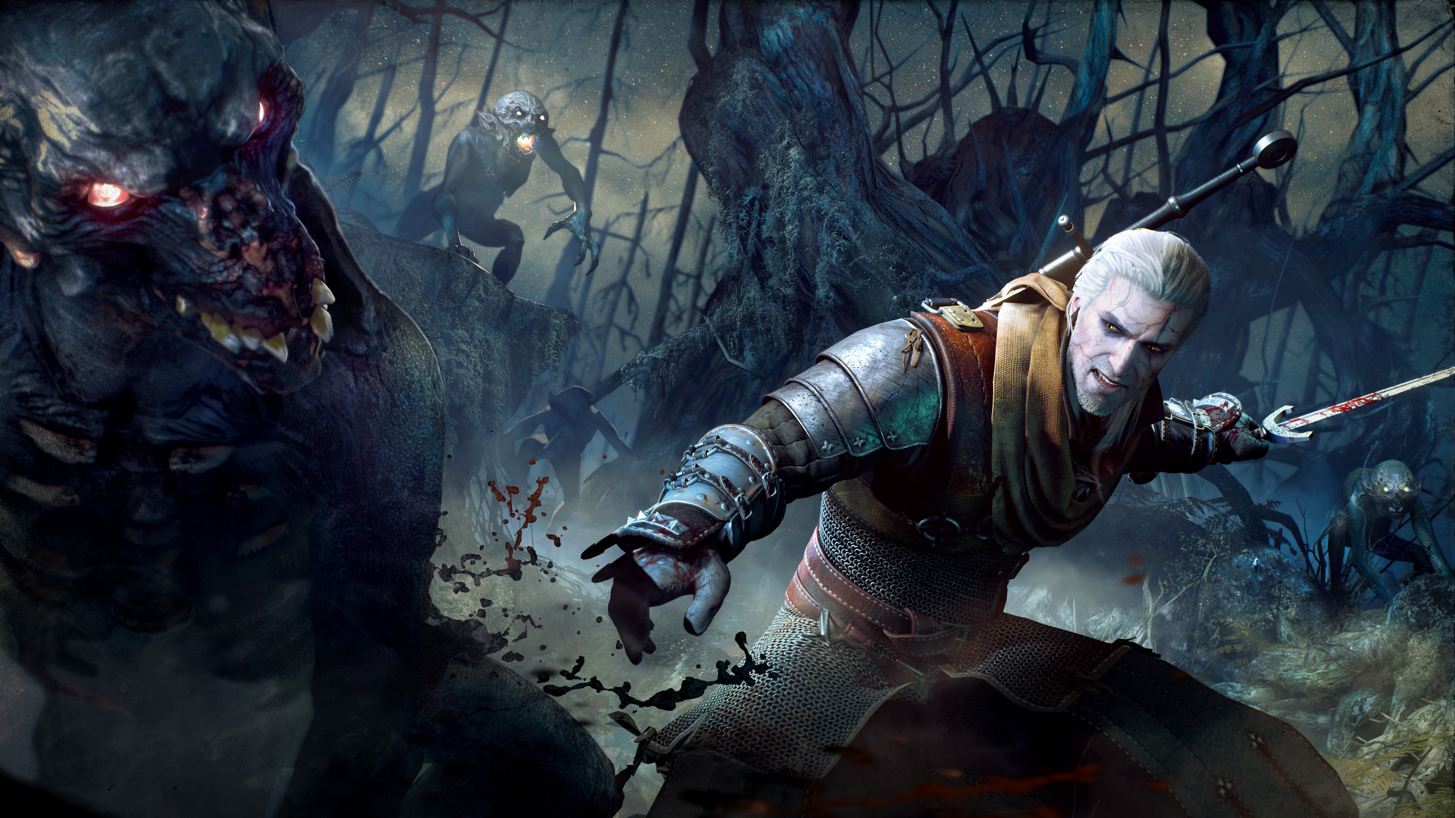 Geralt of Rivia from The Witcher 3: Wild Hunt battles monsters HD Wallpaper