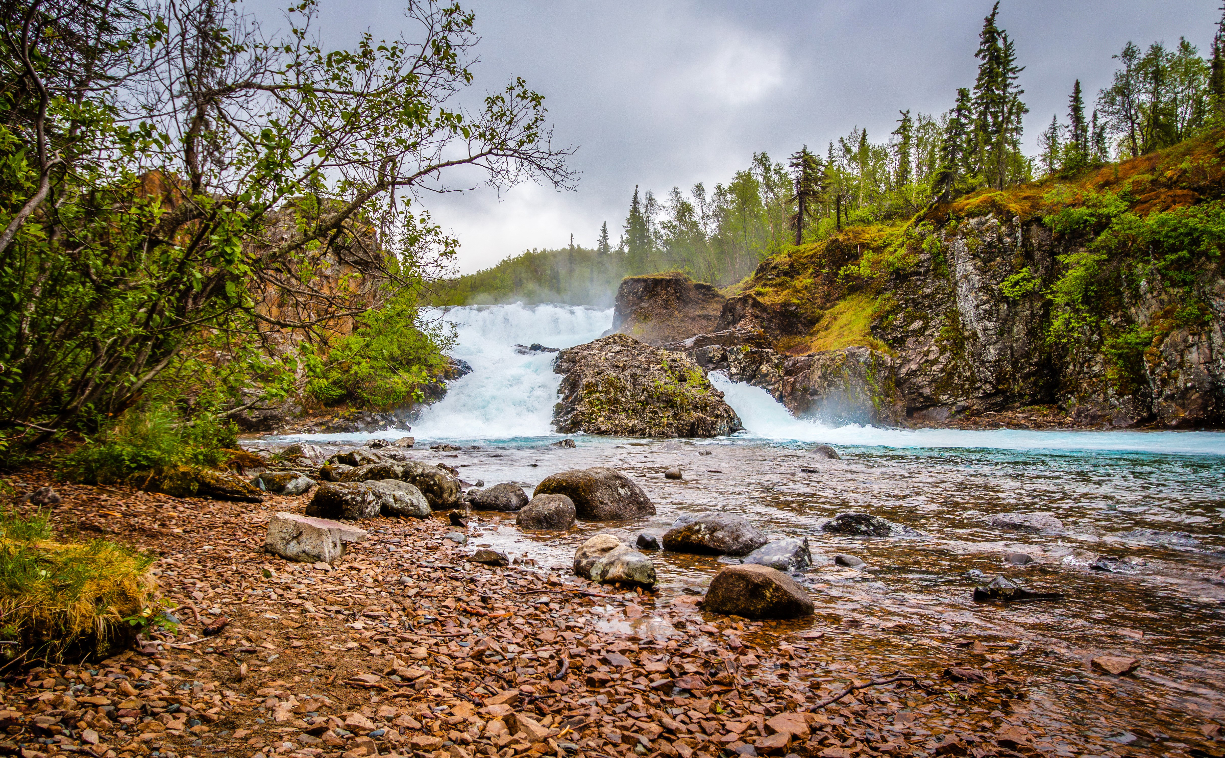 Waterfalls in Lake Clark National Park, USA HD Wallpaper