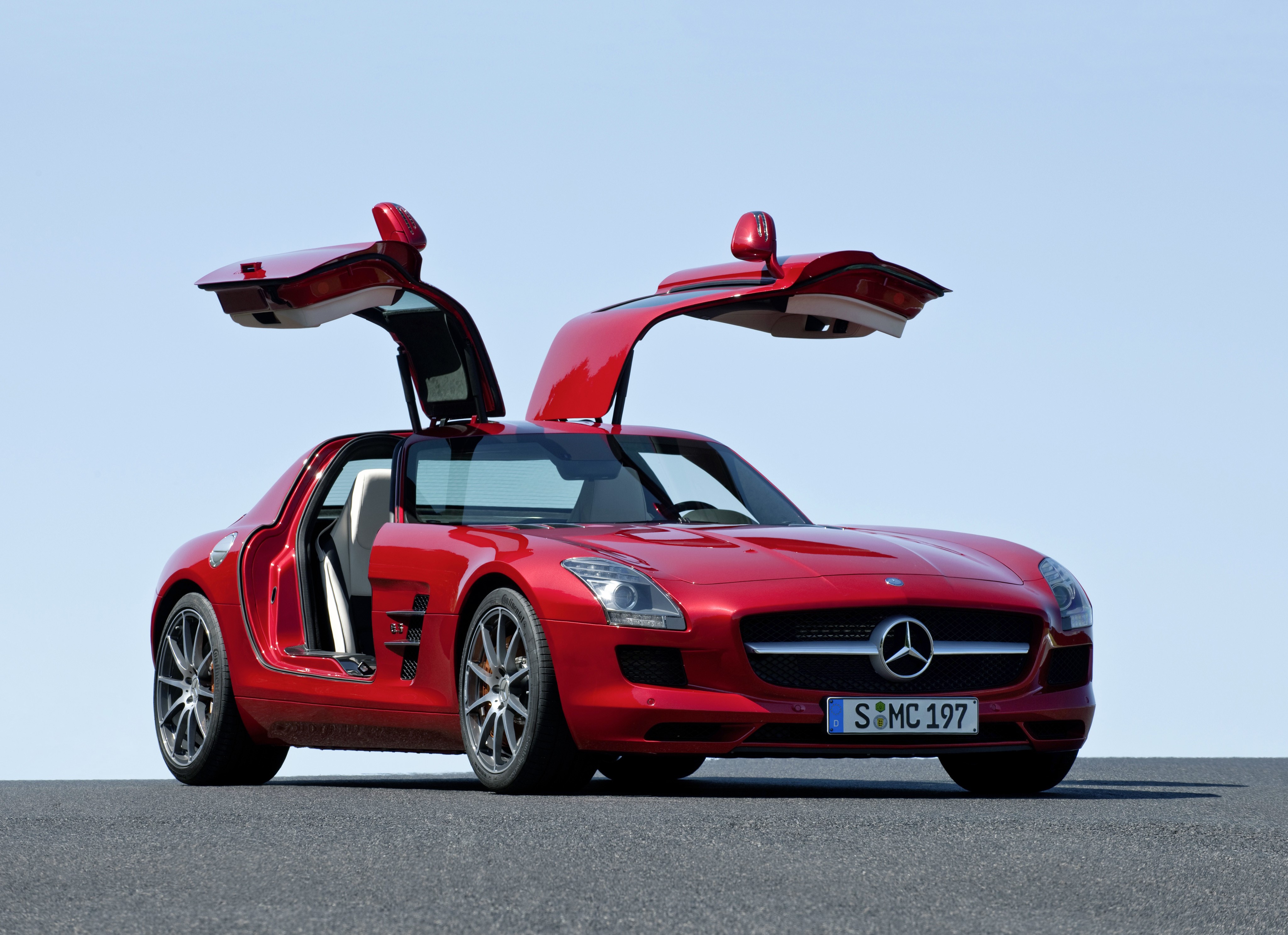 Red Mercedes-Benz SLS 63 AMG C197 with Gullwing Doors HD Wallpaper