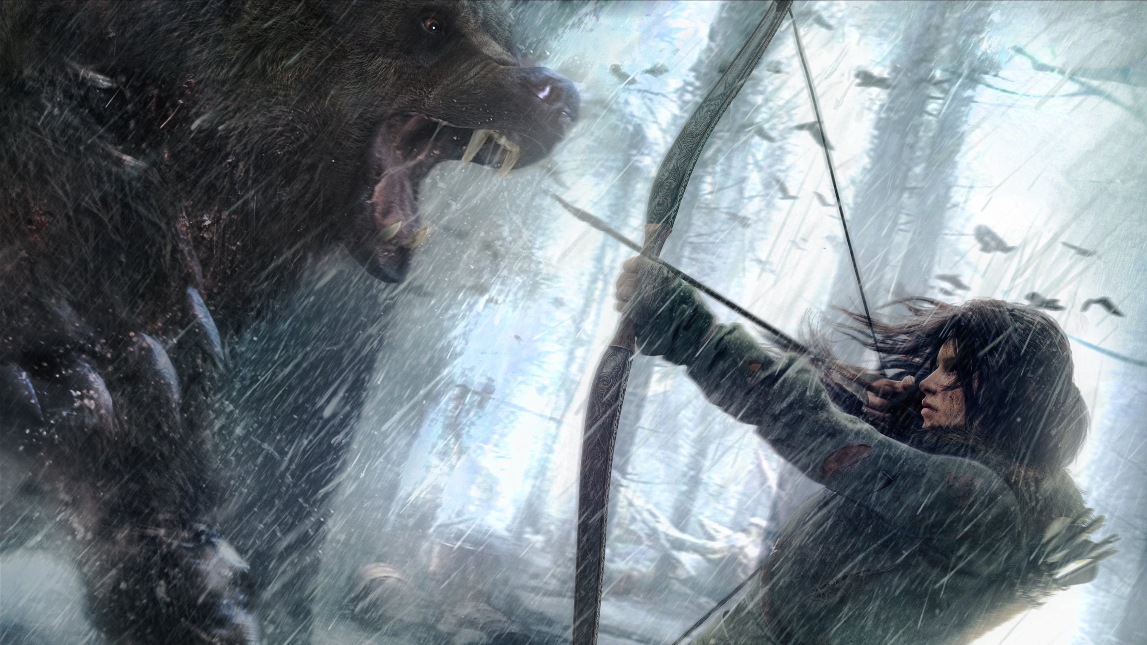 4K Lara Croft from Rise of the Tomb Raider fighting a bear HD Wallpaper