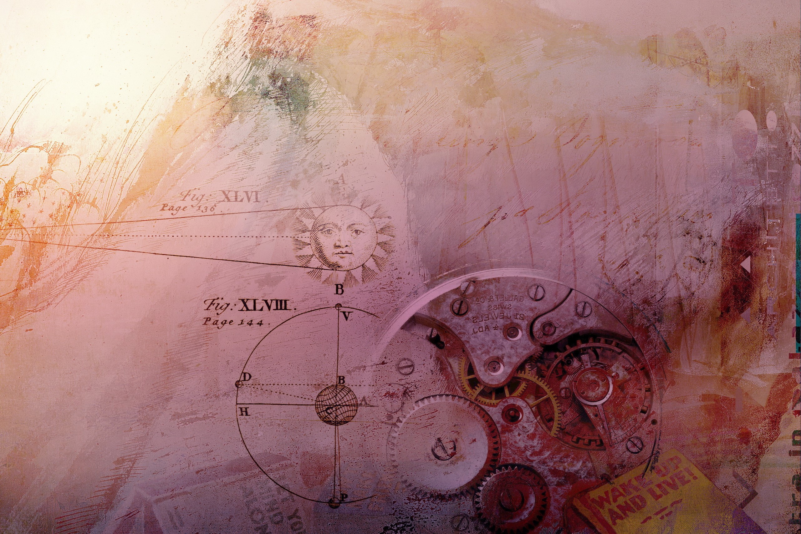 Abstract collage with clockwork and astronomical diagrams HD Wallpaper