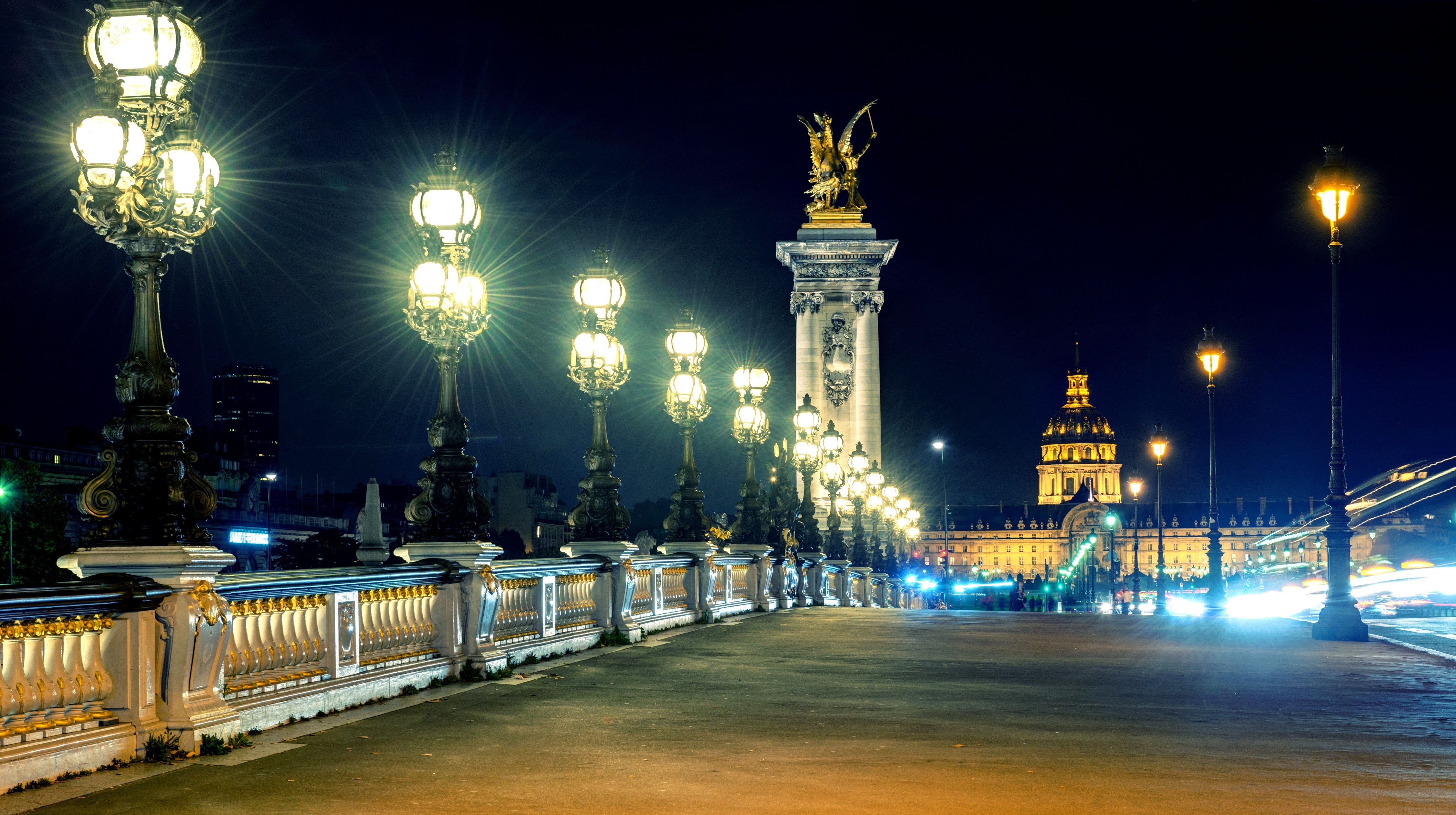 Pont Alexandre III Bridge at Night in Paris HD Wallpaper