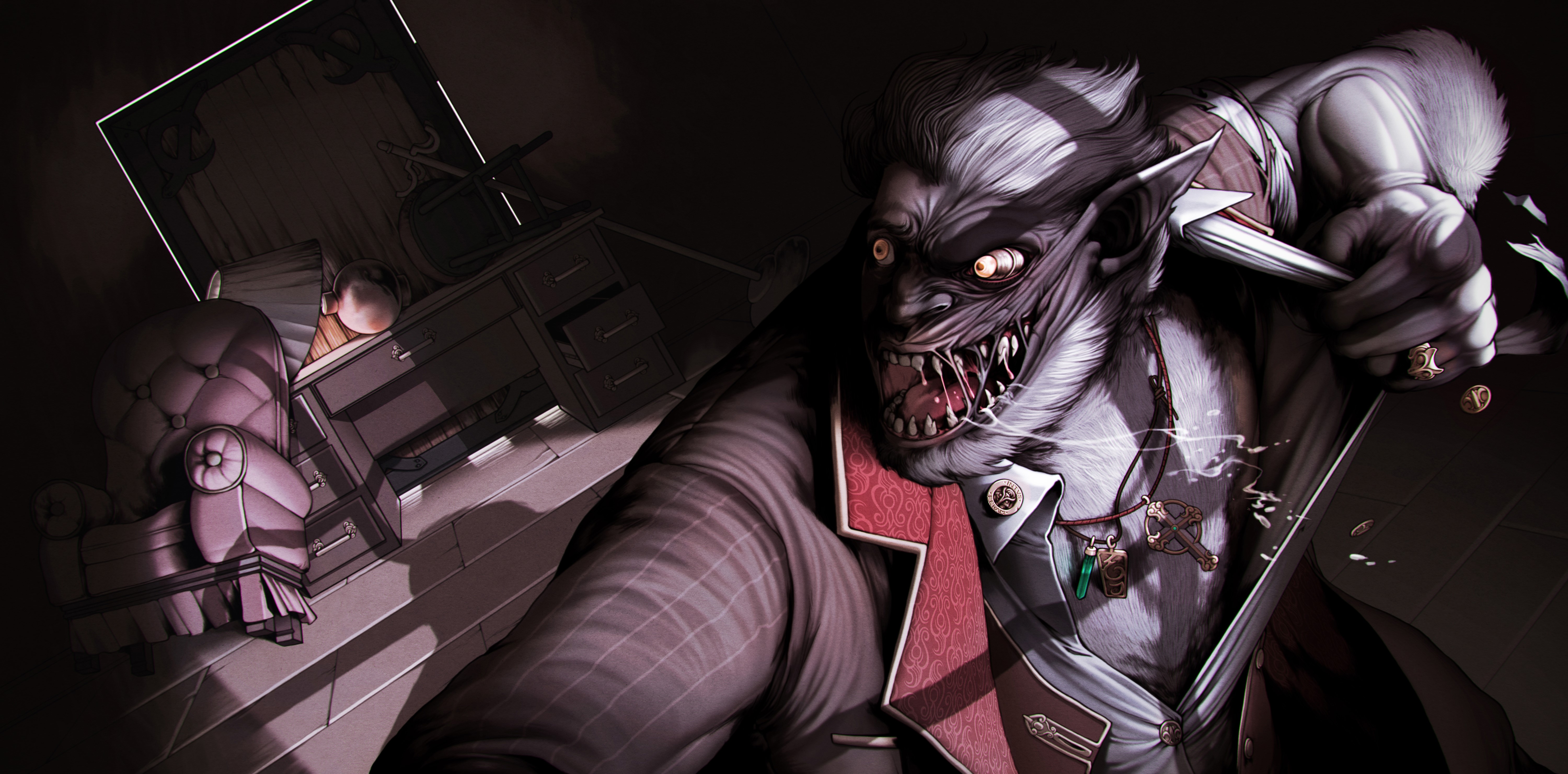Werewolf Monster in a Suit with a Knife HD Wallpaper