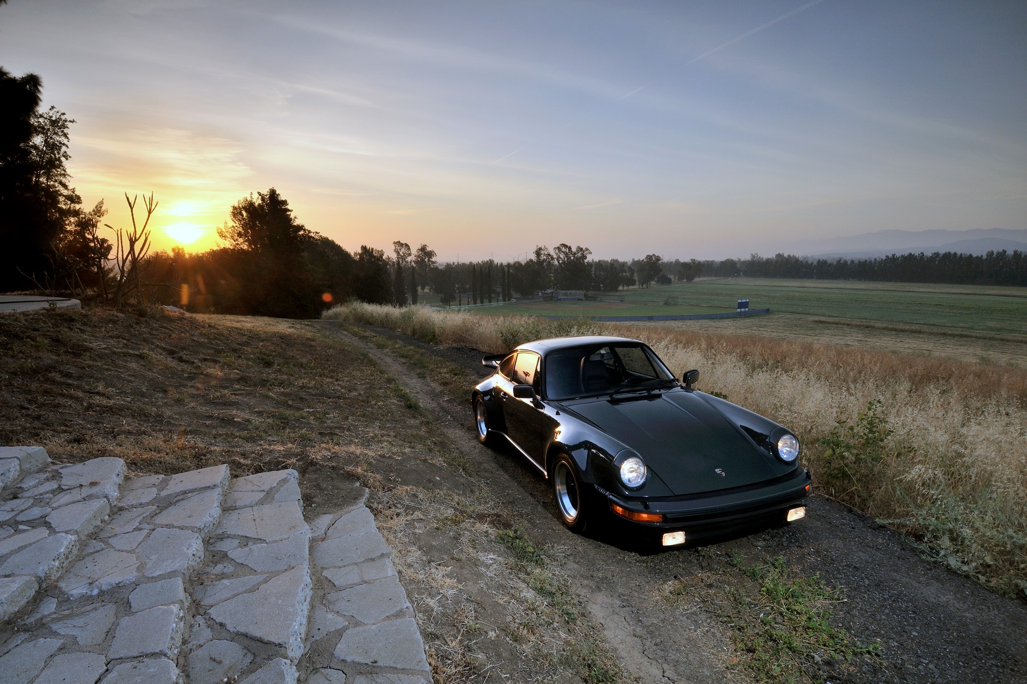 Black 1976 Porsche 911 (930) Turbo 3.0 at Sunset HD Wallpaper