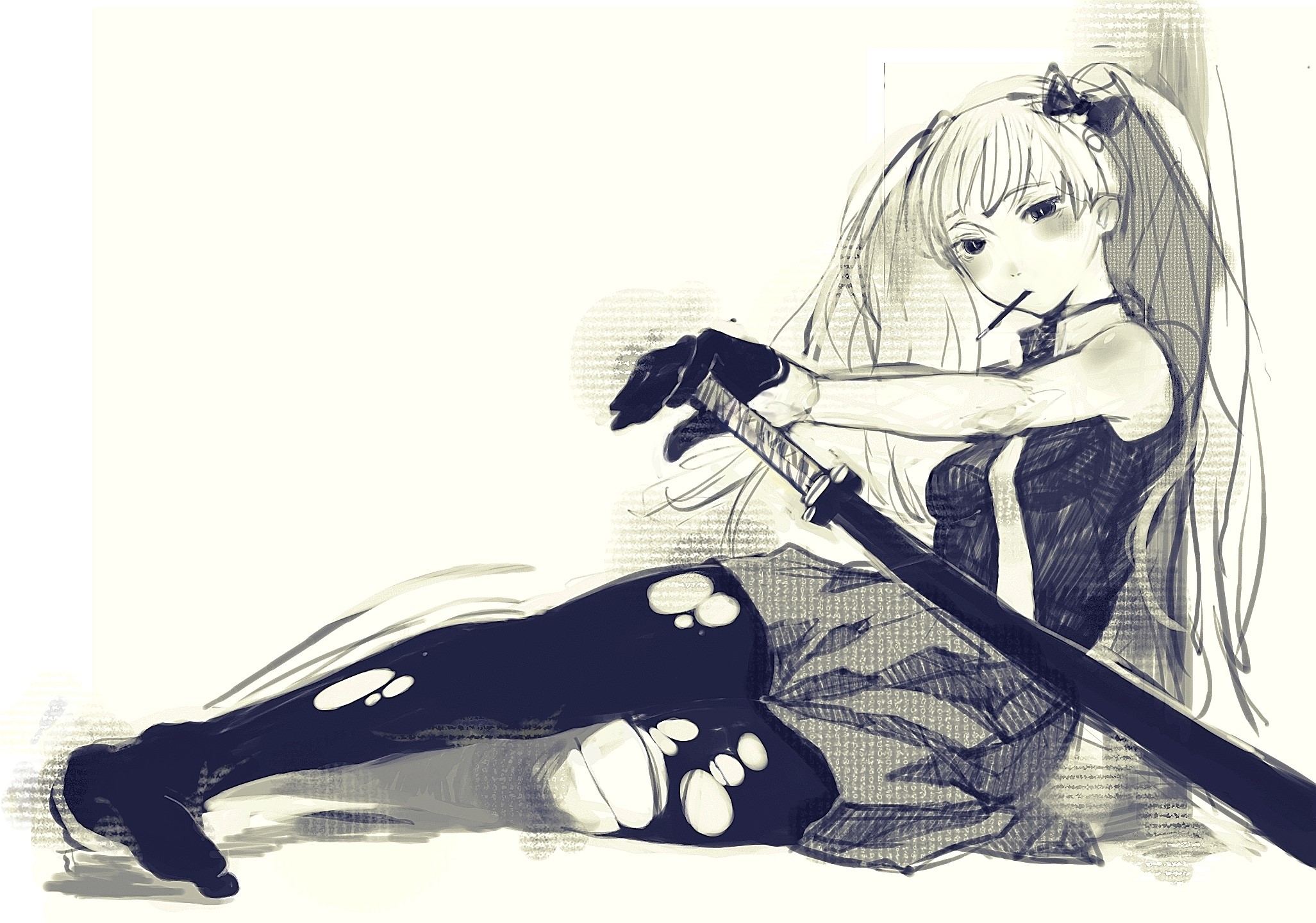 Anime girl with katana and lollipop HD Wallpaper